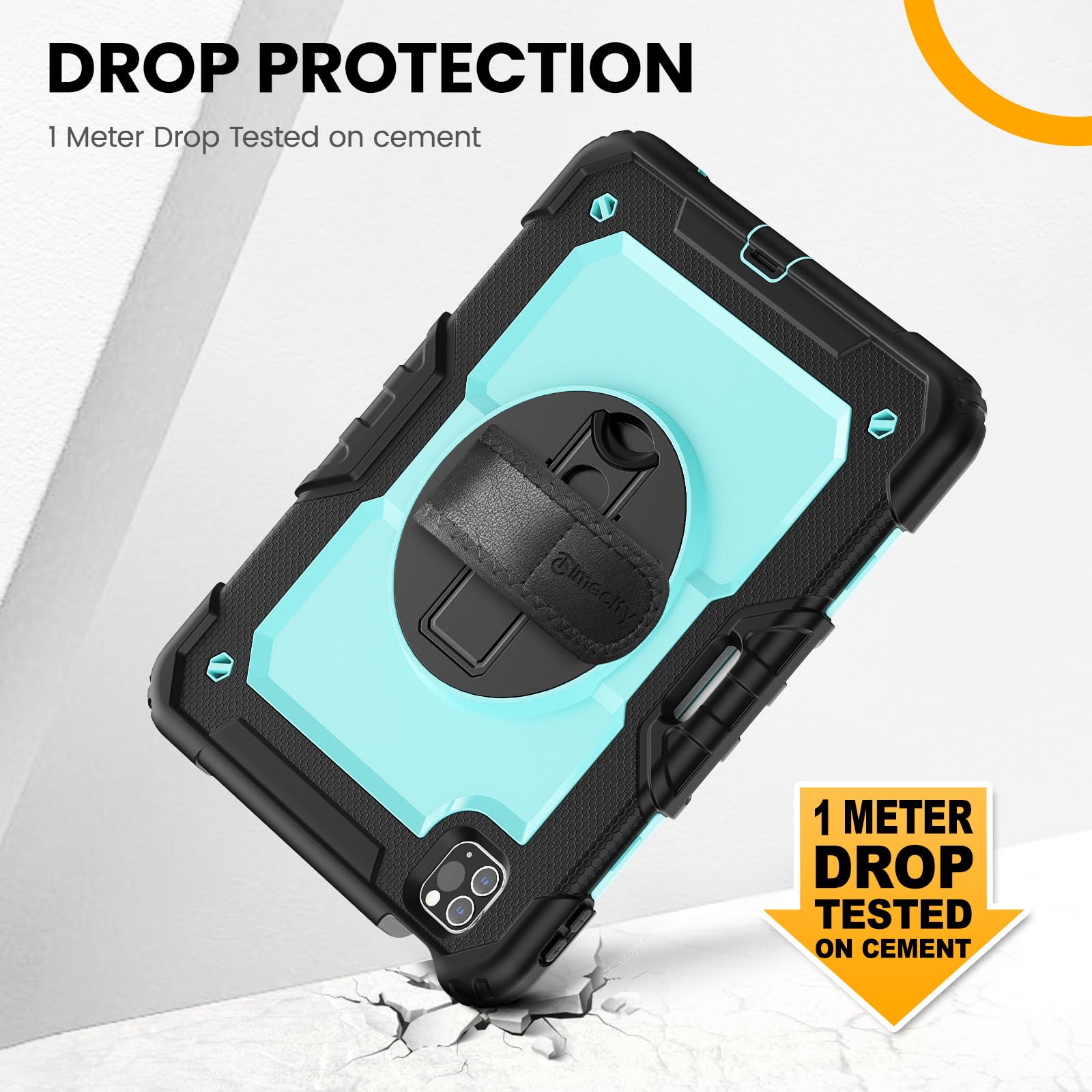 timecity Timecity Shockproof Case for iPad Pro 11 Inch 2022 2021 with Screen Protector Swivel Stand Handle Shoulder Strap Pencil Holder Light Blue - View 3 of 9