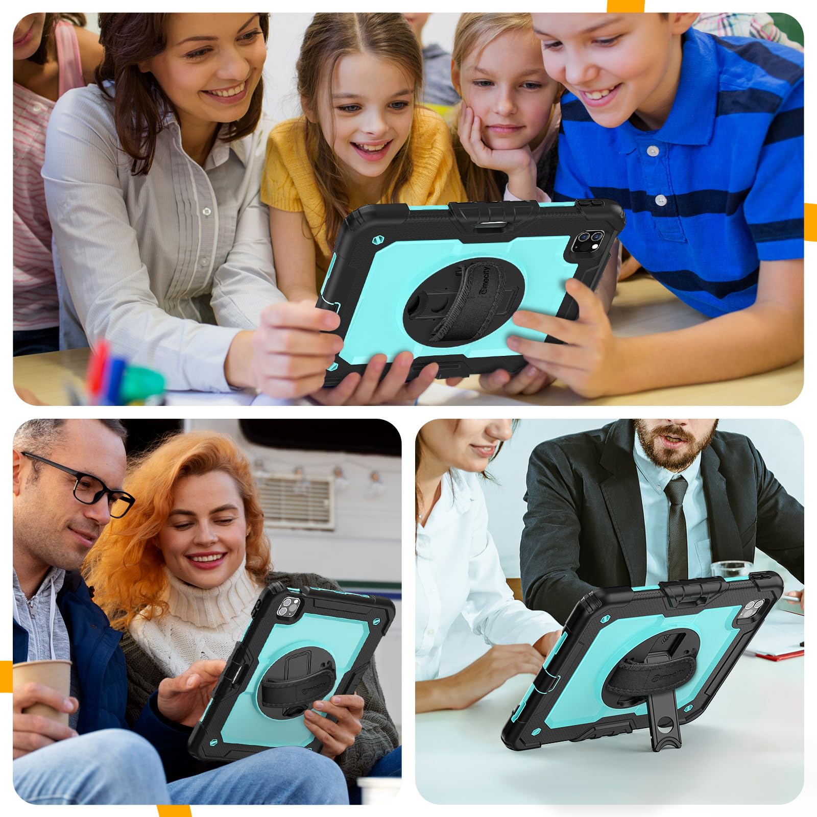 timecity Timecity Shockproof Case for iPad Pro 11 Inch 2022 2021 with Screen Protector Swivel Stand Handle Shoulder Strap Pencil Holder Light Blue - View 5 of 9