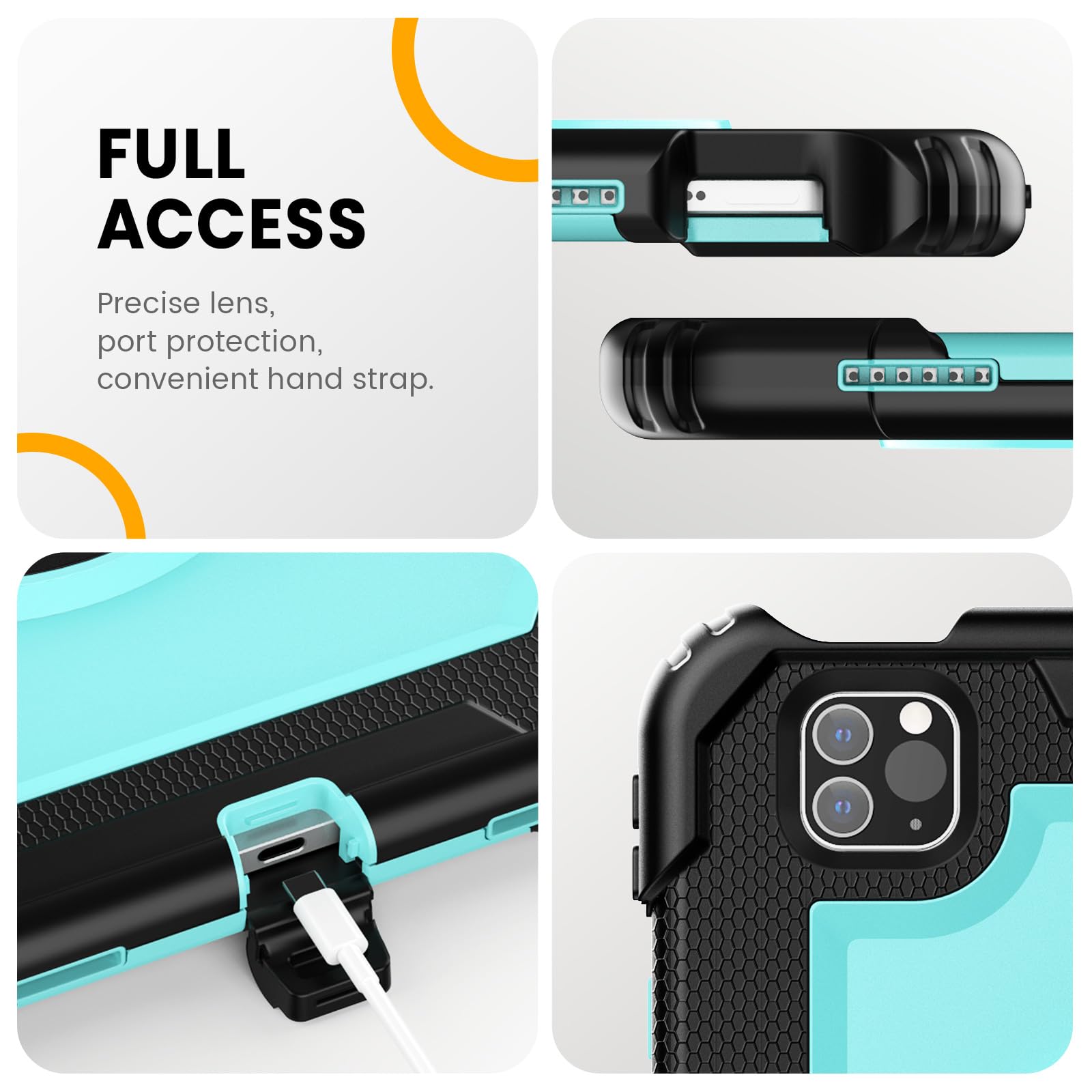 timecity Timecity Shockproof Case for iPad Pro 11 Inch 2022 2021 with Screen Protector Swivel Stand Handle Shoulder Strap Pencil Holder Light Blue - View 7 of 9