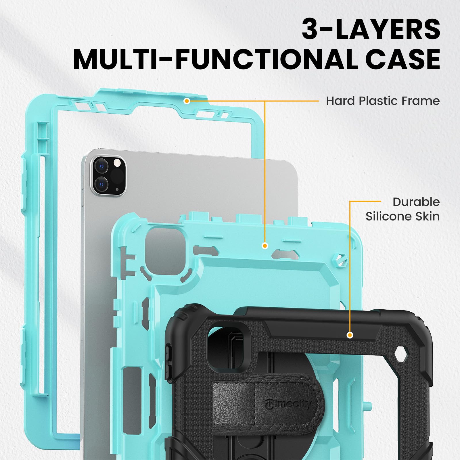 timecity Timecity Shockproof Case for iPad Pro 11 Inch 2022 2021 with Screen Protector Swivel Stand Handle Shoulder Strap Pencil Holder Light Blue - View 9 of 9