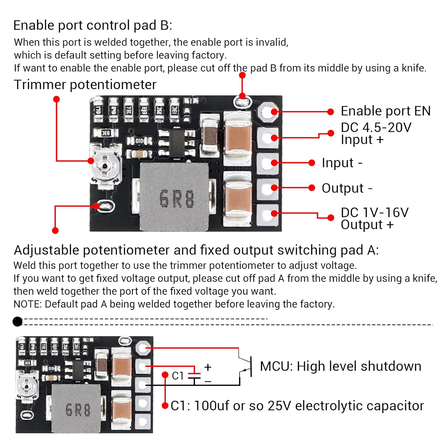 DROK DROK DC 5V Power Converter, 5pcs Mini Voltage Buck Regulator DC 4.5-20V 12V 9V Step Down to 5V Reducer Transformer Board 3A 10W Adjustable Fixed Volt - View 3 of 7