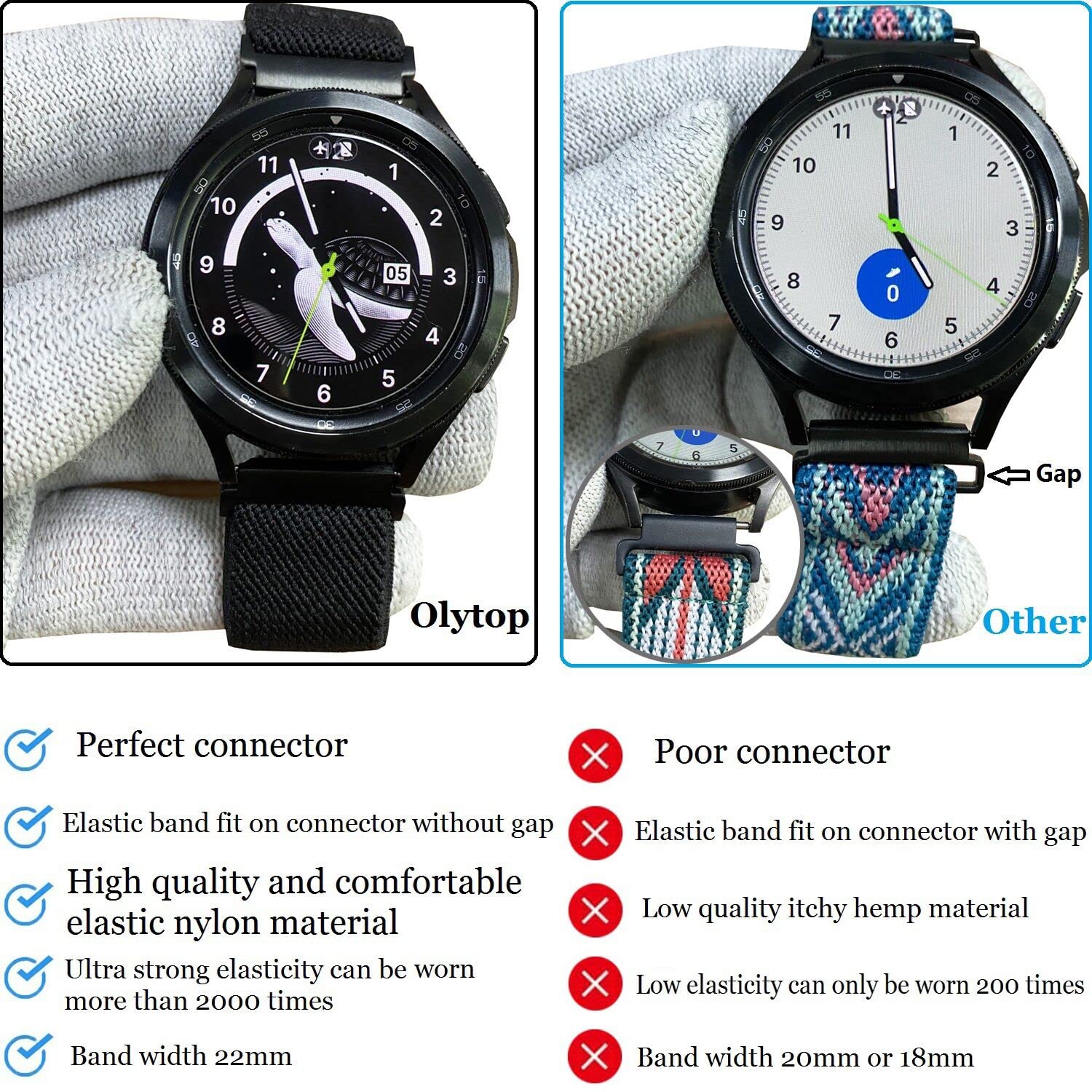 Olytop Olytop Elastic Bands for Galaxy Watch 7 6 4 Classic Bands 47mm 46mm 43mm 42mm 5 Pro Band 45mm,Samsung Galaxy Watch 7 FE 6 5 4 Strap 44mm 40mm Active - View 2 of 8