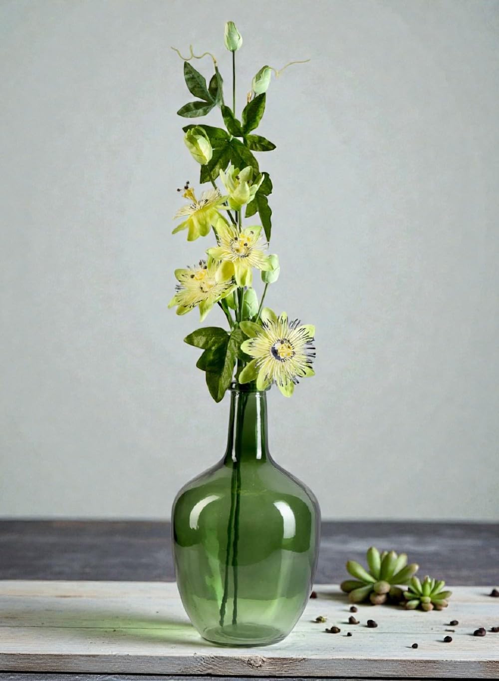 Serene Spaces Living Serene Spaces Living Olive Green Bottleneck Glass Vase Elegant Vintage Floor Vase for Long Stemmed Floral Arrangements 12 Inches Tall - View 2 of 6