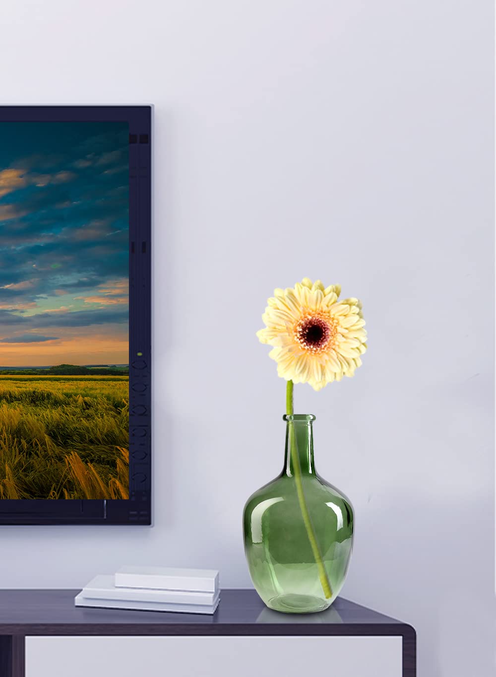 Serene Spaces Living Serene Spaces Living Olive Green Bottleneck Glass Vase Elegant Vintage Floor Vase for Long Stemmed Floral Arrangements 12 Inches Tall - View 4 of 6