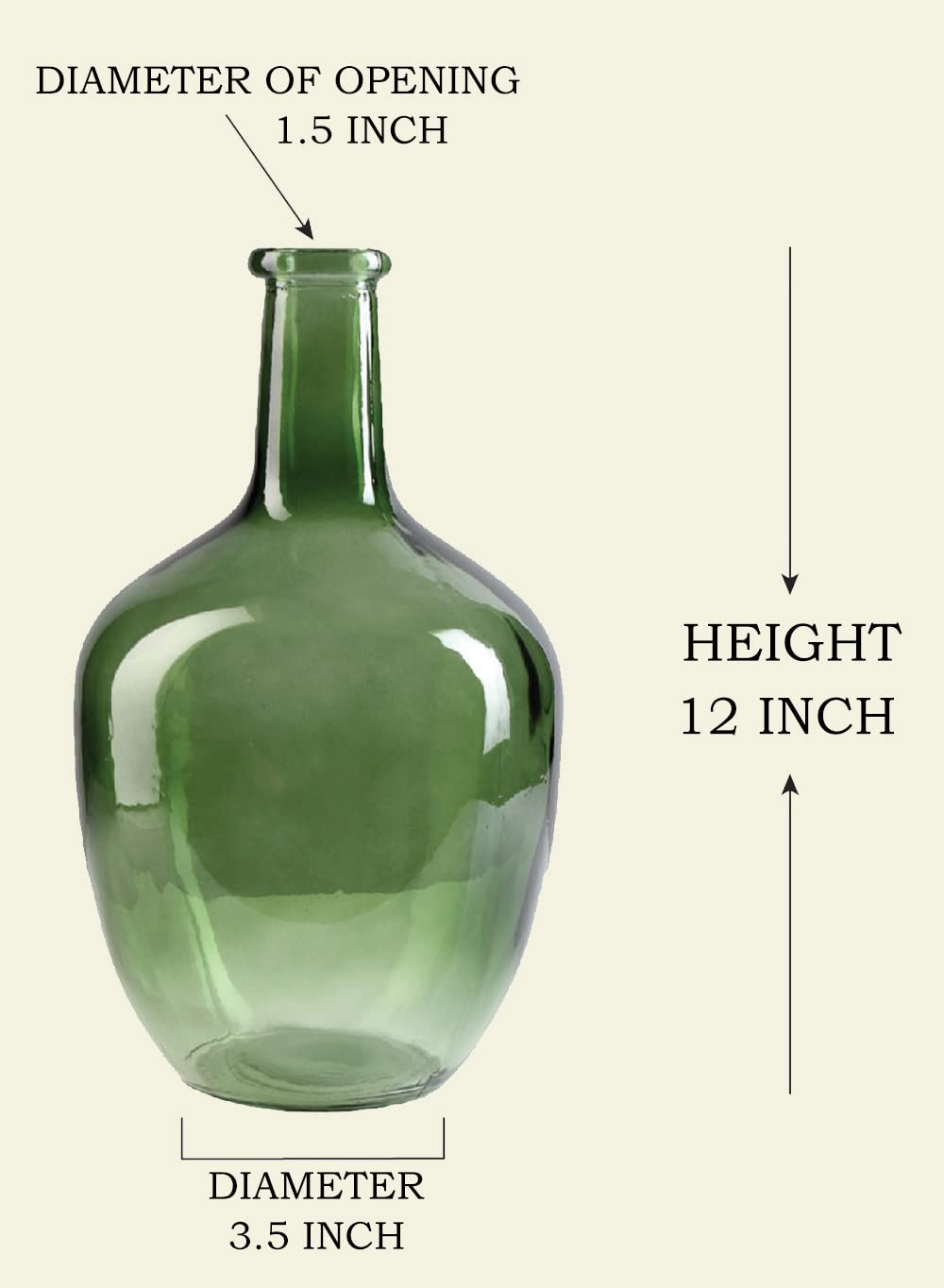 Serene Spaces Living Serene Spaces Living Olive Green Bottleneck Glass Vase Elegant Vintage Floor Vase for Long Stemmed Floral Arrangements 12 Inches Tall - View 5 of 6