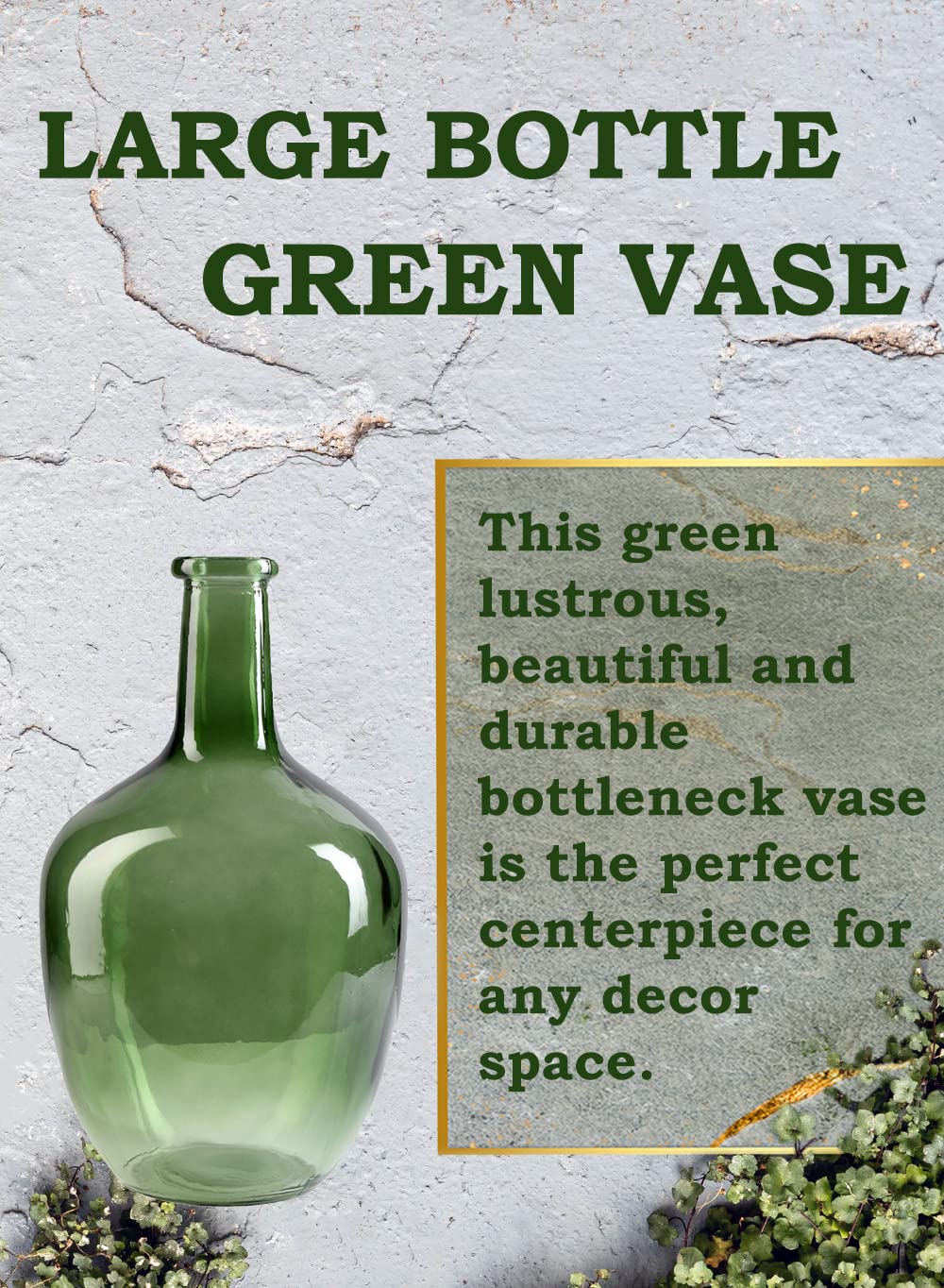 Serene Spaces Living Serene Spaces Living Olive Green Bottleneck Glass Vase Elegant Vintage Floor Vase for Long Stemmed Floral Arrangements 12 Inches Tall - View 6 of 6