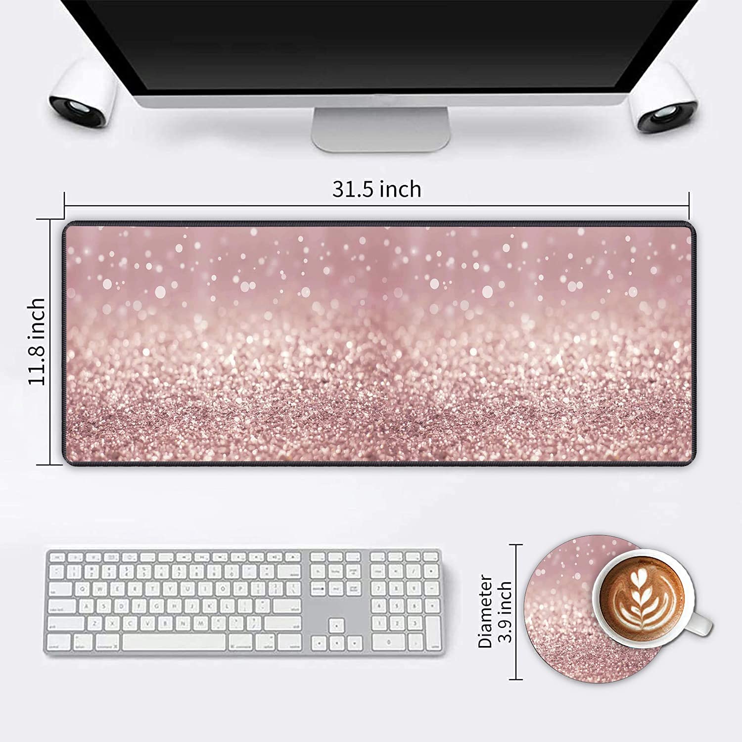 Yuxcfhjfe XXL Large Gaming Mouse Pad, Extended Ergonomic for Computers Thick Keyboard Mouse Mat Non-Slip Rubber Base Mousepad with Cup Coaster?Pink Glitter - View 2 of 8