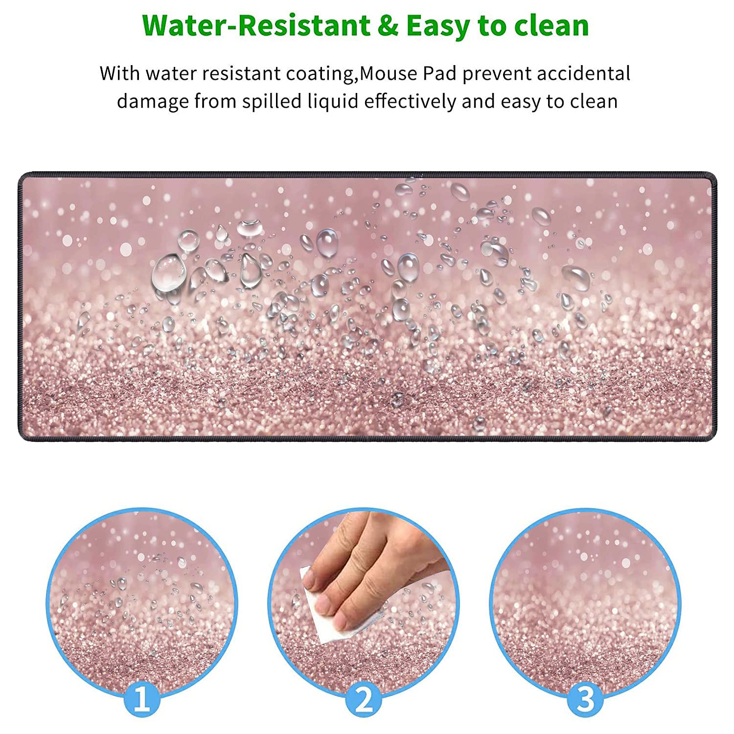 Yuxcfhjfe XXL Large Gaming Mouse Pad, Extended Ergonomic for Computers Thick Keyboard Mouse Mat Non-Slip Rubber Base Mousepad with Cup Coaster?Pink Glitter - View 4 of 8