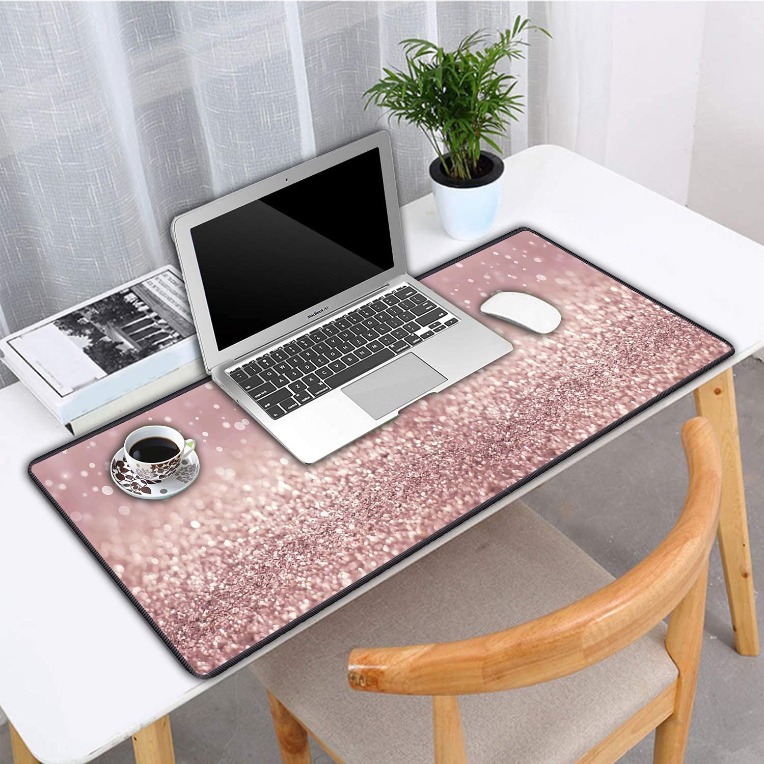Yuxcfhjfe XXL Large Gaming Mouse Pad, Extended Ergonomic for Computers Thick Keyboard Mouse Mat Non-Slip Rubber Base Mousepad with Cup Coaster?Pink Glitter - View 6 of 8