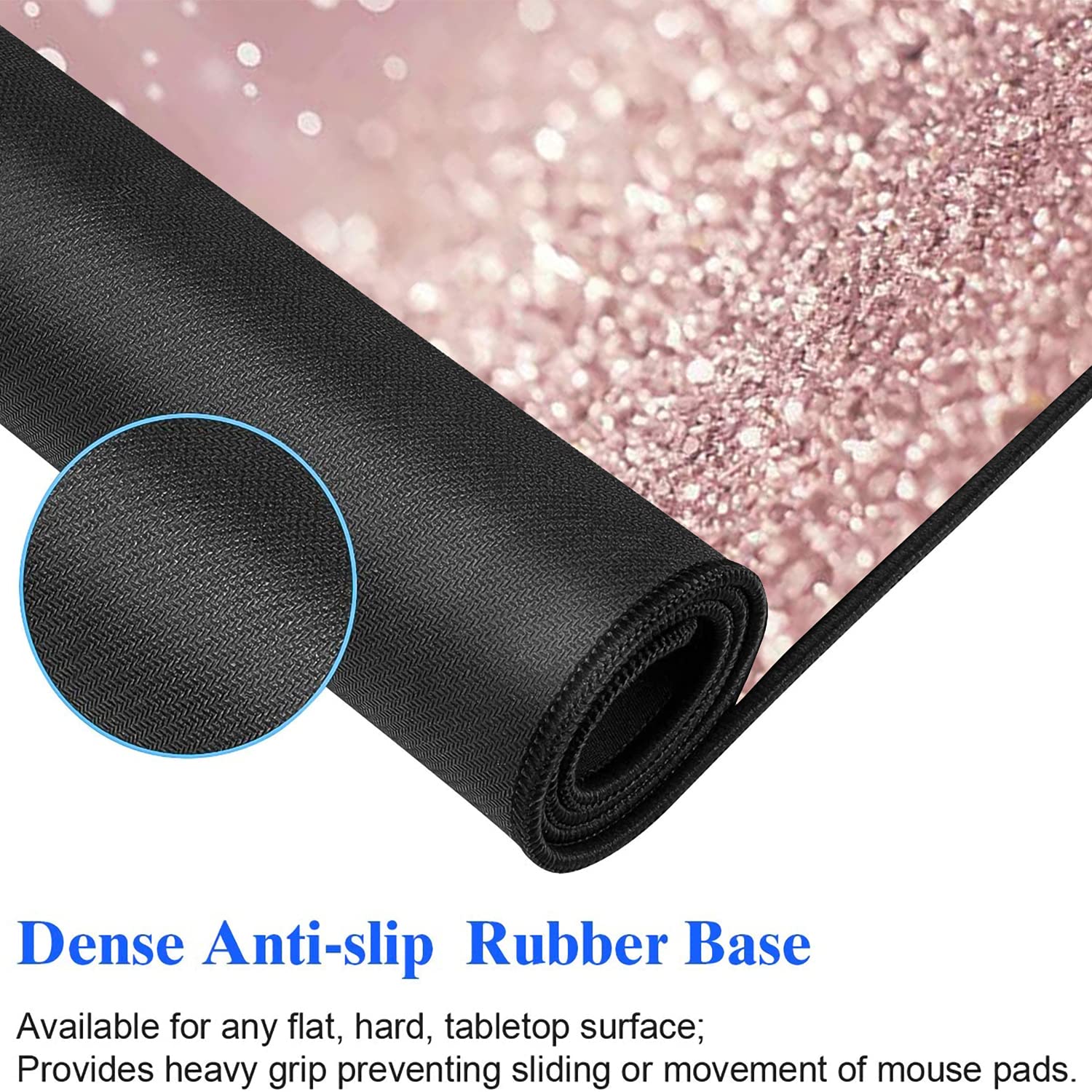 Yuxcfhjfe XXL Large Gaming Mouse Pad, Extended Ergonomic for Computers Thick Keyboard Mouse Mat Non-Slip Rubber Base Mousepad with Cup Coaster?Pink Glitter - View 7 of 8