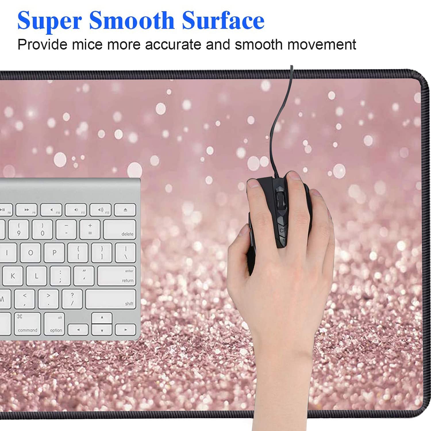 Yuxcfhjfe XXL Large Gaming Mouse Pad, Extended Ergonomic for Computers Thick Keyboard Mouse Mat Non-Slip Rubber Base Mousepad with Cup Coaster?Pink Glitter - View 8 of 8