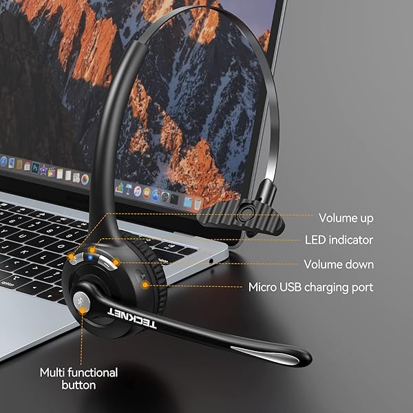 TECKNET TECKNET Bluetooth Headset: Wireless Noise Cancelling On-Ear Headphones for Truckers & Hands-Free Calls - View 8 of 9