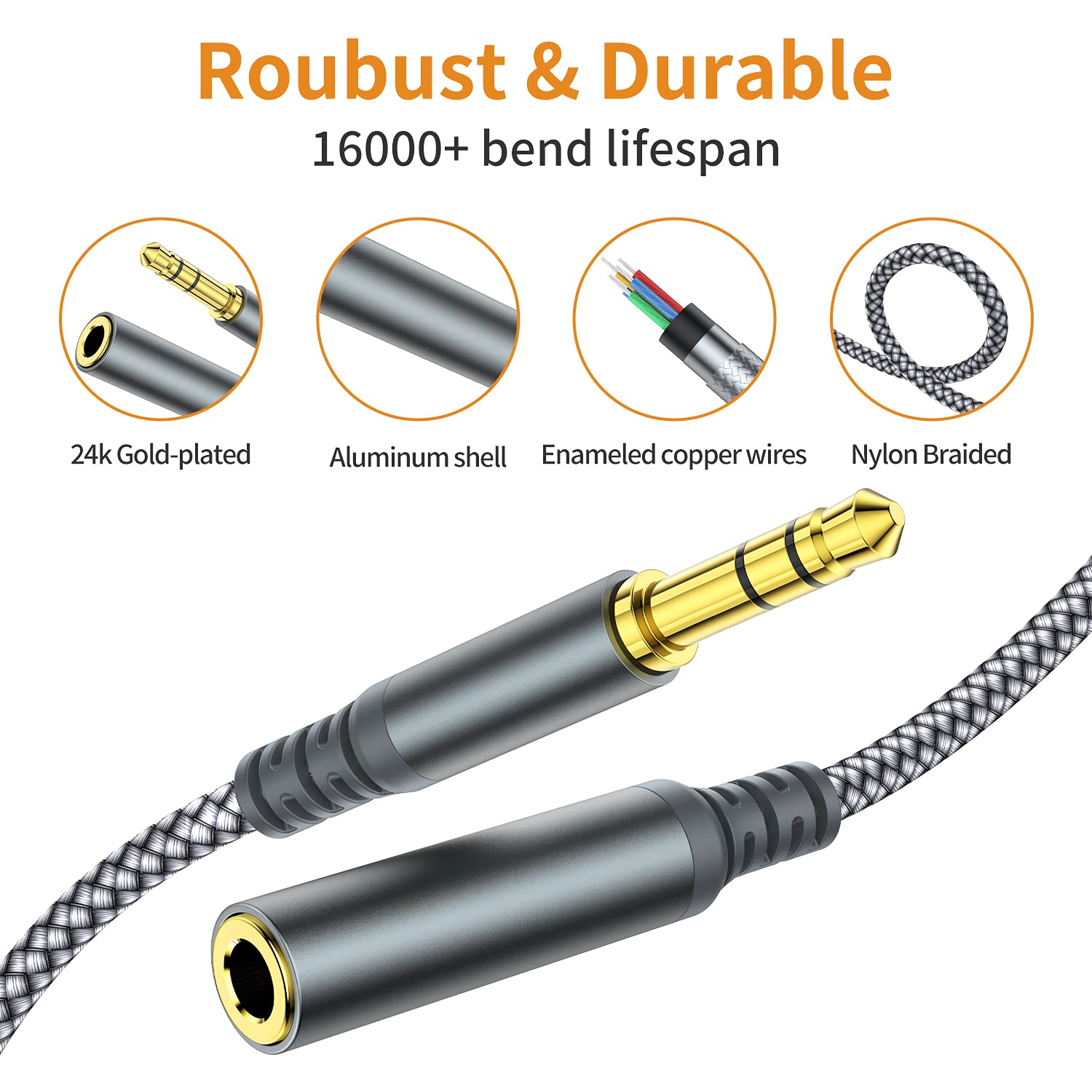 MCSPER MCSPER Headphone Extension Cable, [2-Pack, 6.6ft Hi-Fi ] 3.5mm Extension AudioMale to Female Aux Adapter Hi-Fi Sound Stereo Extender Cord for - View 2 of 6