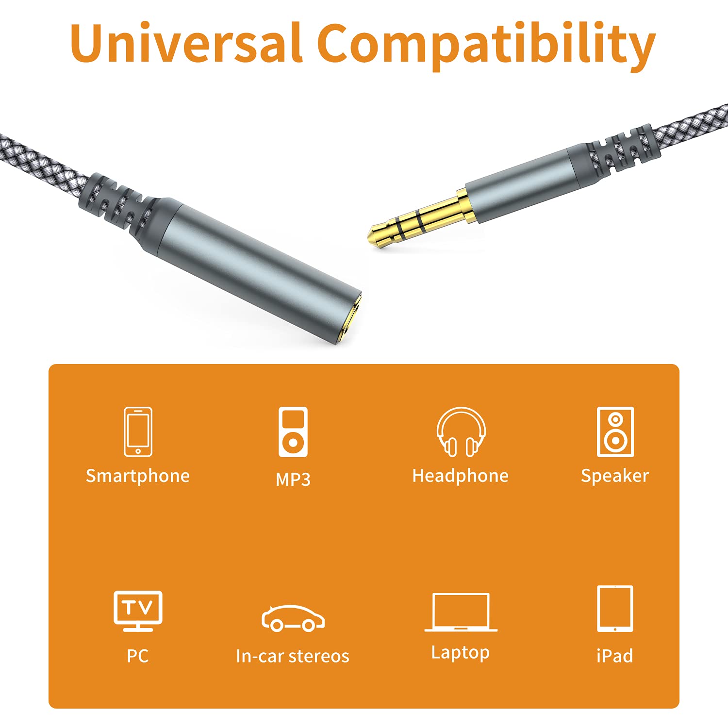 MCSPER MCSPER Headphone Extension Cable, [2-Pack, 6.6ft Hi-Fi ] 3.5mm Extension AudioMale to Female Aux Adapter Hi-Fi Sound Stereo Extender Cord for - View 3 of 6