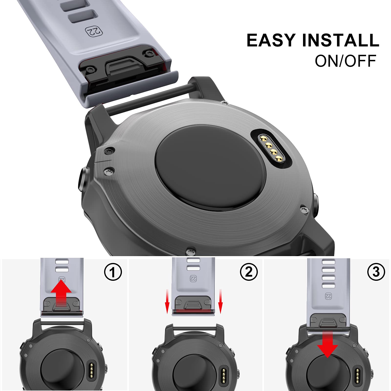 OVERSTEP OVERSTEP Compatible with Garmin Fenix 5 Watch Band 22mm Soft Silicone Bands for Fenix 6 Fenix 7 Fenix 5 Plus Fenix 6 Pro Forerunner 935 Forerunner - View 5 of 7