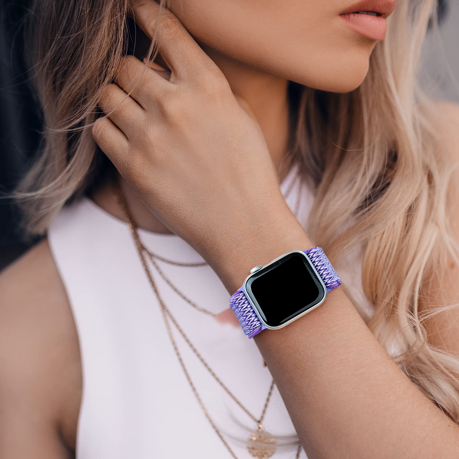 SAMYERLEN Stretchy Braided Solo Loop Compatible for Apple Watch Band 38mm 40mm 41mm 42mm 44mm 45mm 46mm 49mm Adjustable Elastic Nylon for iWatch Series 11 10 9 - View 4 of 6