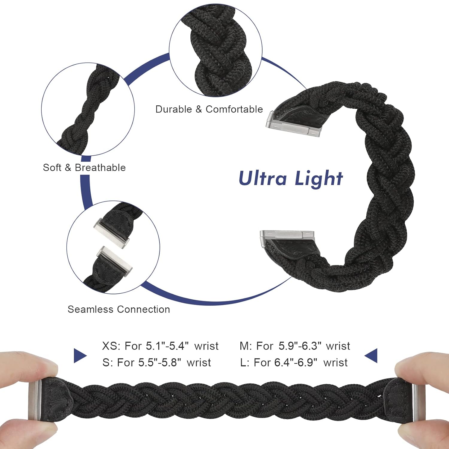 Wearlizer Wearlizer Elastic Band Compatible with Fitbit Versa 4 Bands for Woman Versa 3 Sense 2 Sense Bands Women, Slim Solo Loop Braided Strap Stretchy Woven - View 3 of 9