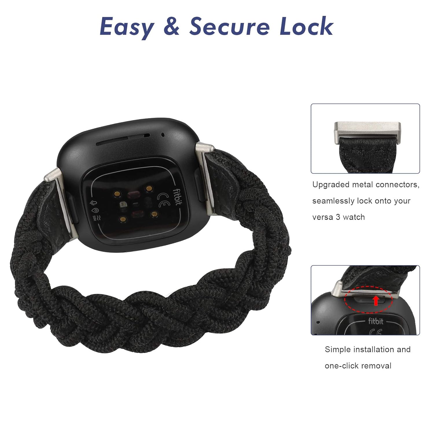 Wearlizer Wearlizer Elastic Band Compatible with Fitbit Versa 4 Bands for Woman Versa 3 Sense 2 Sense Bands Women, Slim Solo Loop Braided Strap Stretchy Woven - View 4 of 9