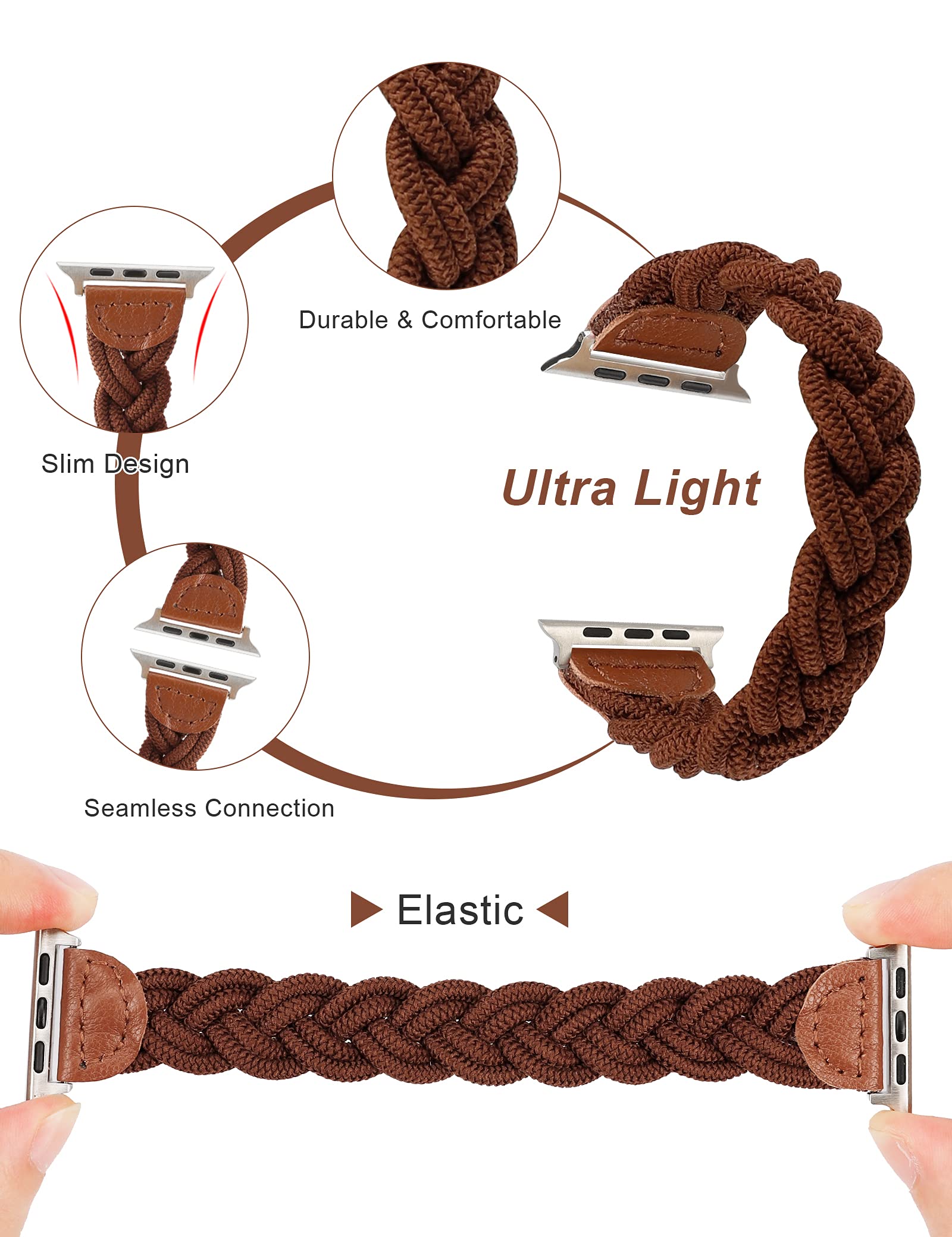 Wearlizer Wearlizer Stretchy Braided Band Compatible with Apple Watch Bands Women 38mm 40mm 41mm 42mm 44mm 45mm 46mm 49mm Slim Elastic Solo Loop Strap Woven - View 2 of 6