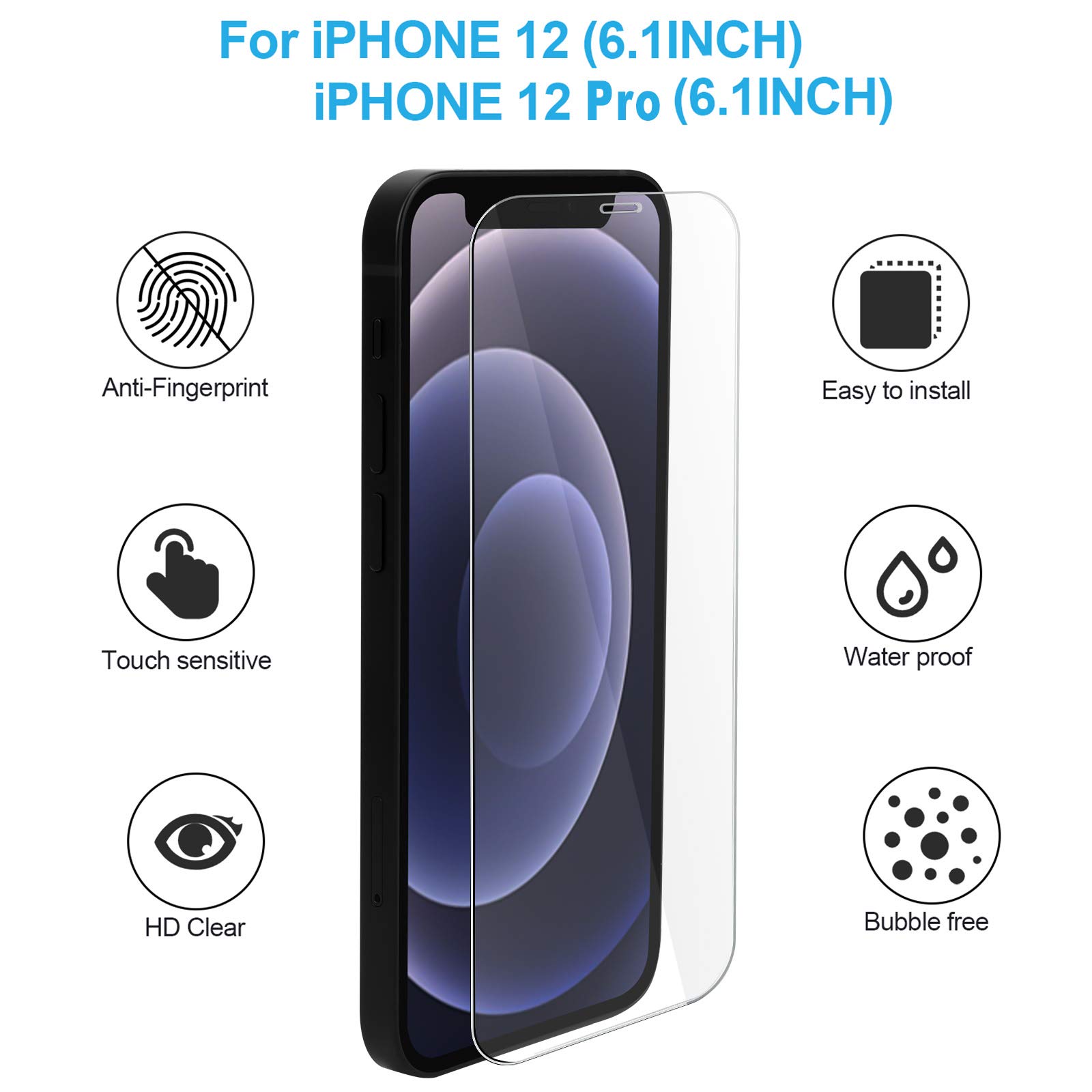 AKWOX (4-Pack) Tempered Glass Screen Protectors for iPhone 12 Mini 5.4-inch with Back Covers, Akwox 9H Front Screen Protector and Back Screen Protector for - View 2 of 7