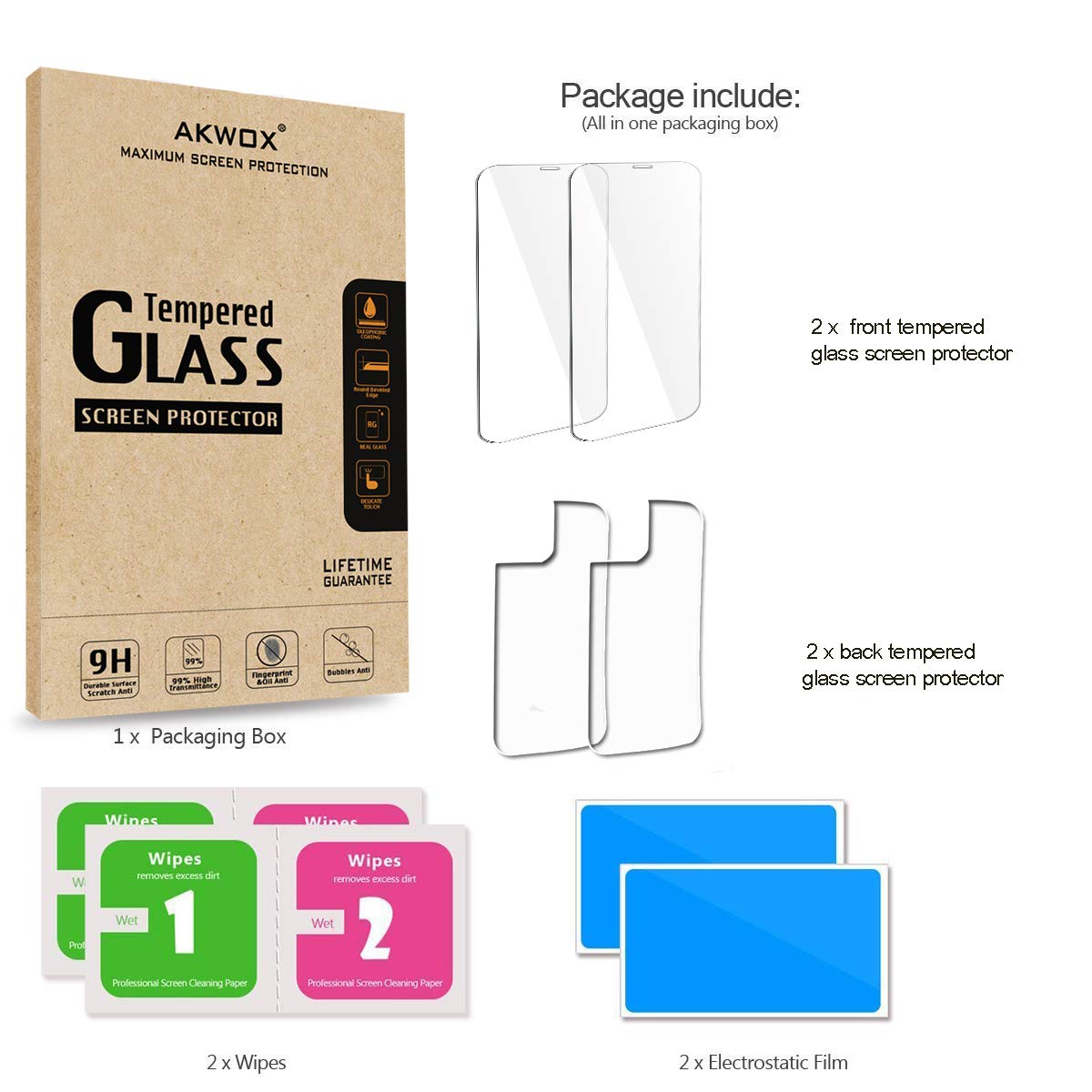 AKWOX (4-Pack) Tempered Glass Screen Protectors for iPhone 12 Mini 5.4-inch with Back Covers, Akwox 9H Front Screen Protector and Back Screen Protector for - View 7 of 7