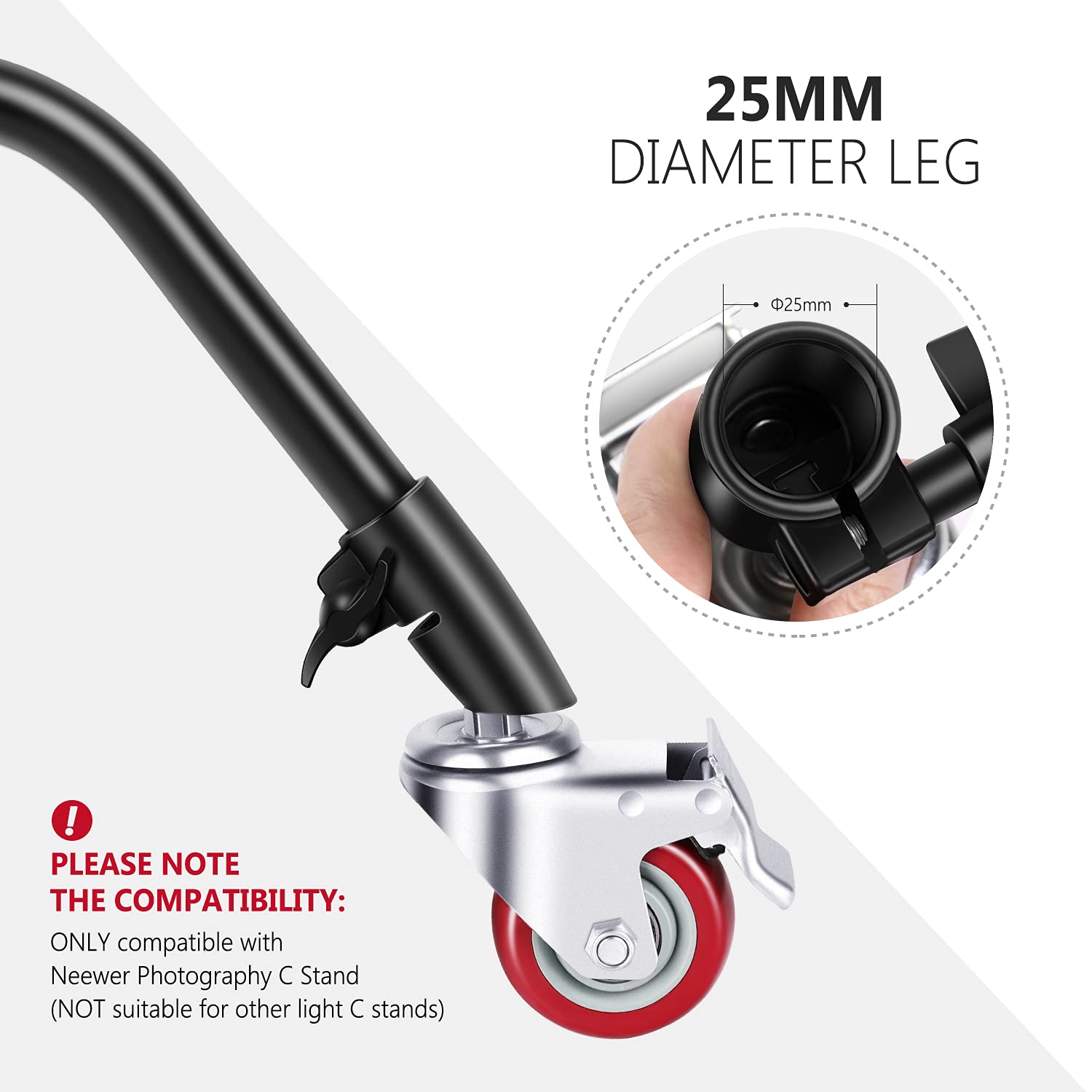 NEEWER Neewer 3 Pack 75mm Swivel Caster Wheels for Studio Stands Metal Construction Rubber Base Compatible with Neewer Video Shooting Equipment Black - View 3 of 7