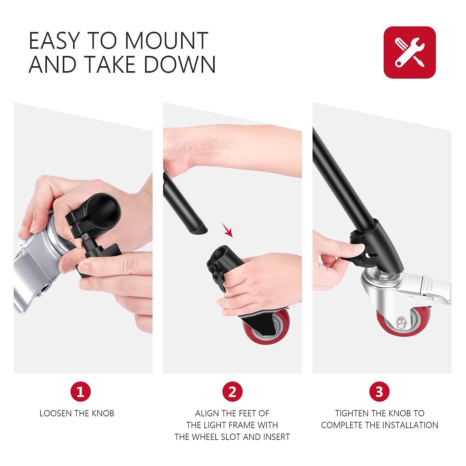 NEEWER Neewer 3 Pack 75mm Swivel Caster Wheels for Studio Stands Metal Construction Rubber Base Compatible with Neewer Video Shooting Equipment Black - View 5 of 7