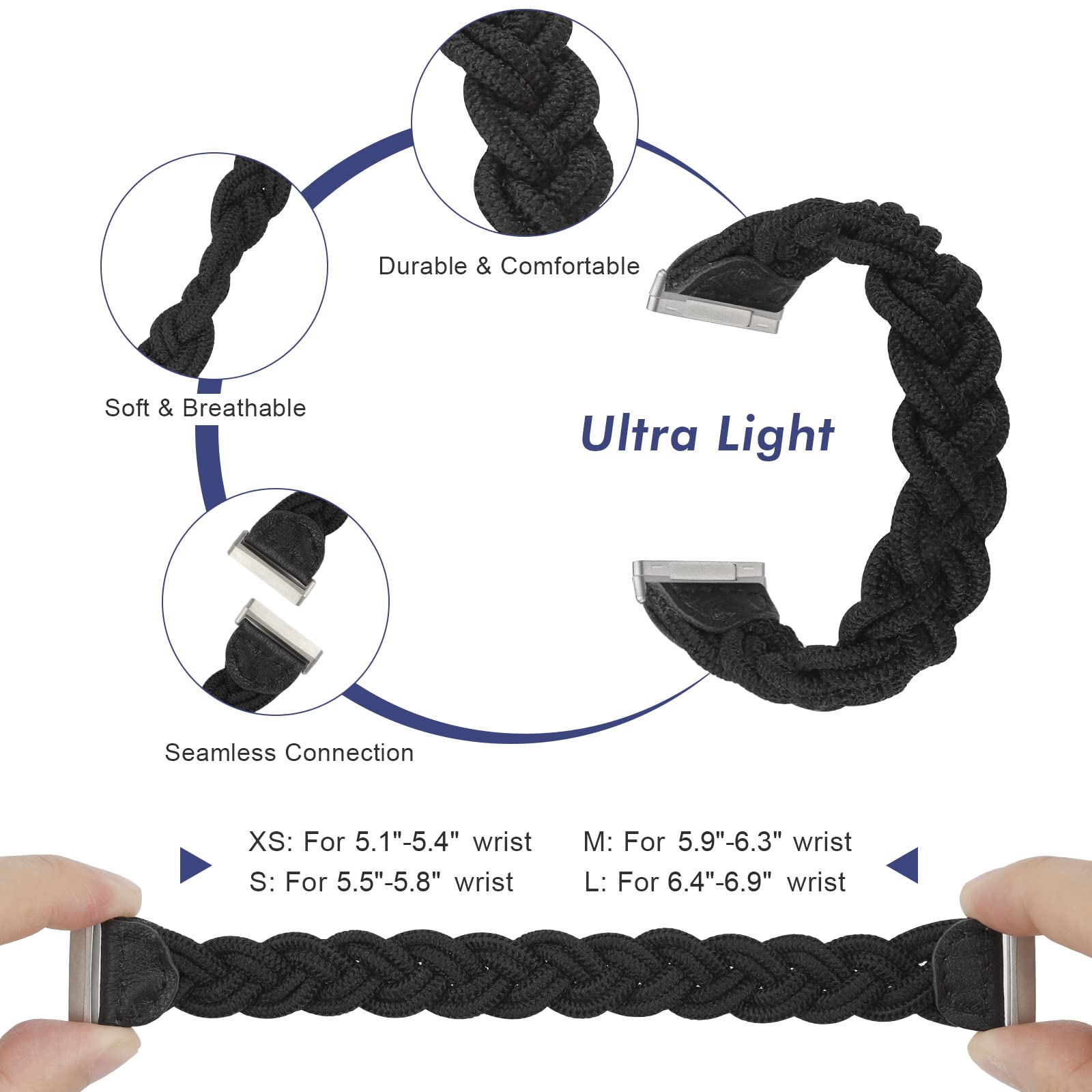 Wearlizer Wearlizer Elastic Band for Fitbit Sense 2 Versa 4 3 Women Slim Braided Strap Stretchy Woven Wristband Brown M - View 3 of 6