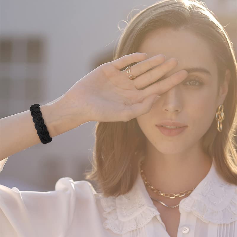 Wearlizer Wearlizer Elastic Band for Fitbit Sense Versa 3 Sense 2 Versa 4 Women Slim Braided Stretchy Woven Wristband Accessory Black XS - View 5 of 6