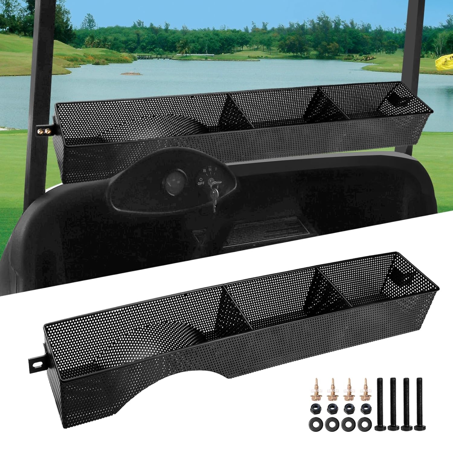 Roykaw EZGO RXV Front Storage Basket Tray Organizer for 2008-up Golf Cart Models - Upgrade One Piece Solid Design More Sturdy and No Rattles