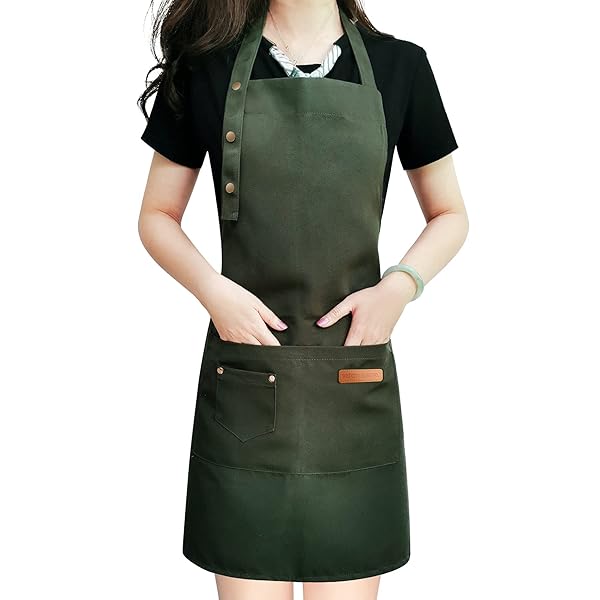 LOYGLIF LOYGLIF Adjustable Apron for Men & Women - Waterproof Canvas Chef Bib with Large Pockets in Green