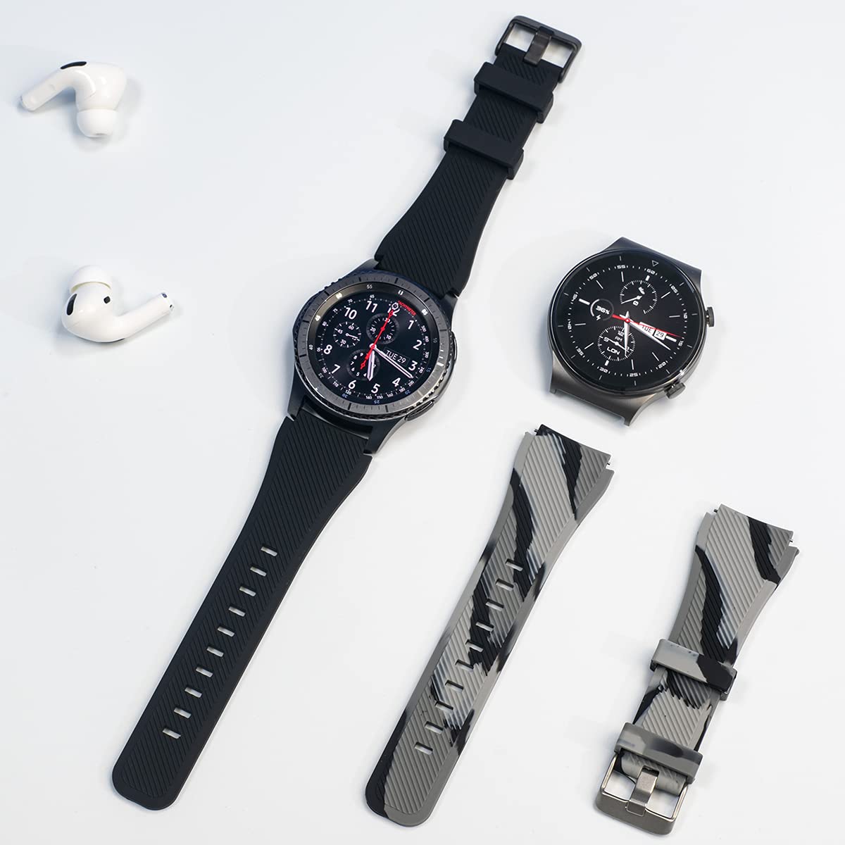 TOOLAIK TOOLAIK Silicone Band for Samsung Galaxy Watch 3 46mm Gear S3 Frontier Classic 22mm Casual Straps Accessories for Men Women Black Grey Camouflage - View 3 of 7