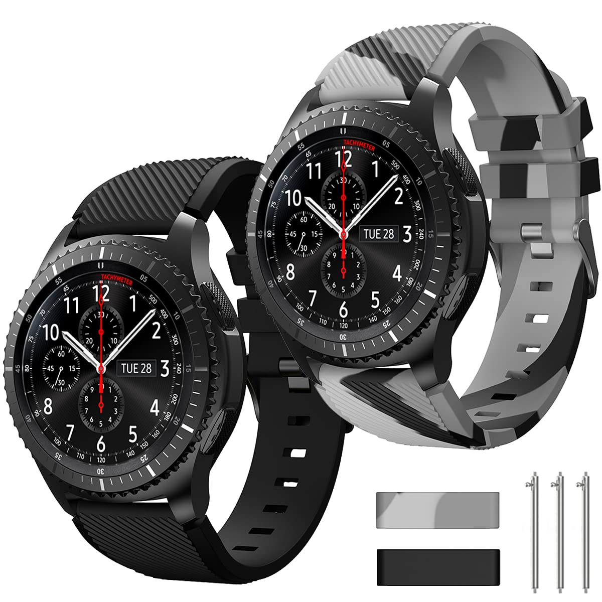 TOOLAIK TOOLAIK Silicone Band for Samsung Galaxy Watch 3 46mm Gear S3 Frontier Classic 22mm Casual Straps Accessories for Men Women Black Grey Camouflage