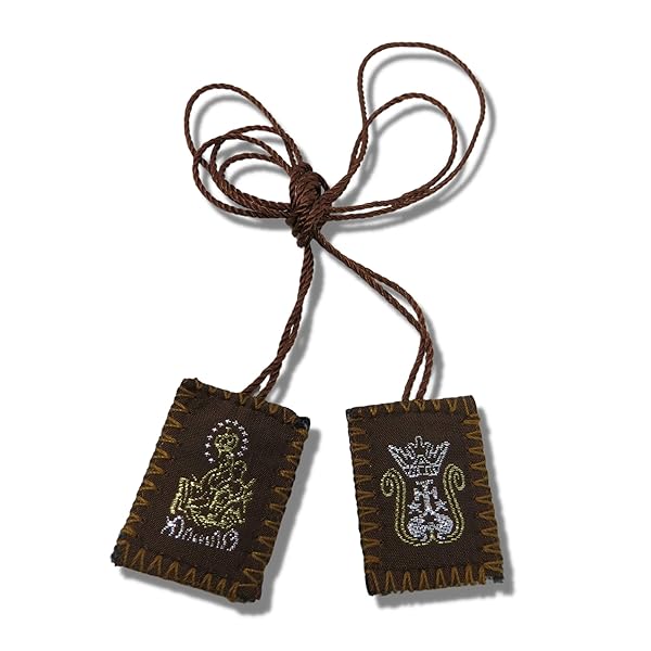 Needzo Brown Wool Embroidered Scapular Necklace for Men and Women with Sacred Heart of Jesus and Immaculate Heart of Mary 3 Pack - View 3 of 7