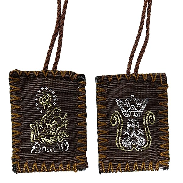 Needzo Brown Wool Embroidered Scapular Necklace for Men and Women with Sacred Heart of Jesus and Immaculate Heart of Mary 3 Pack - View 4 of 7