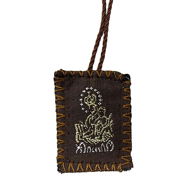 Needzo Brown Wool Embroidered Scapular Necklace for Men and Women with Sacred Heart of Jesus and Immaculate Heart of Mary 3 Pack - View 6 of 7