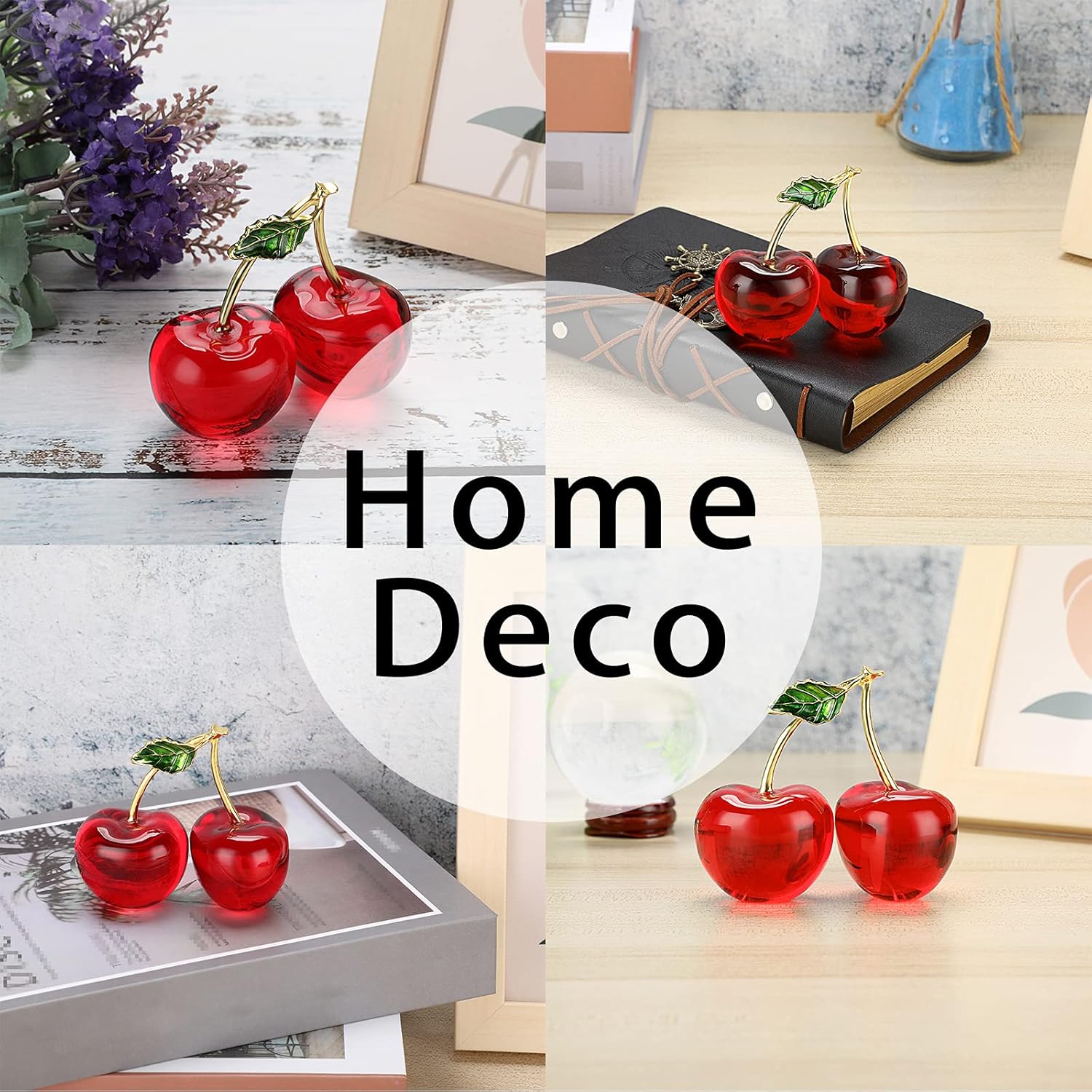 BTSKY BTSKY Crystal Cherry Figurine Glass Fruit Status Paperweight Tabletop Centerpiece Collectible Art Table Home Decor Ornament Christmas Wedding - View 4 of 7