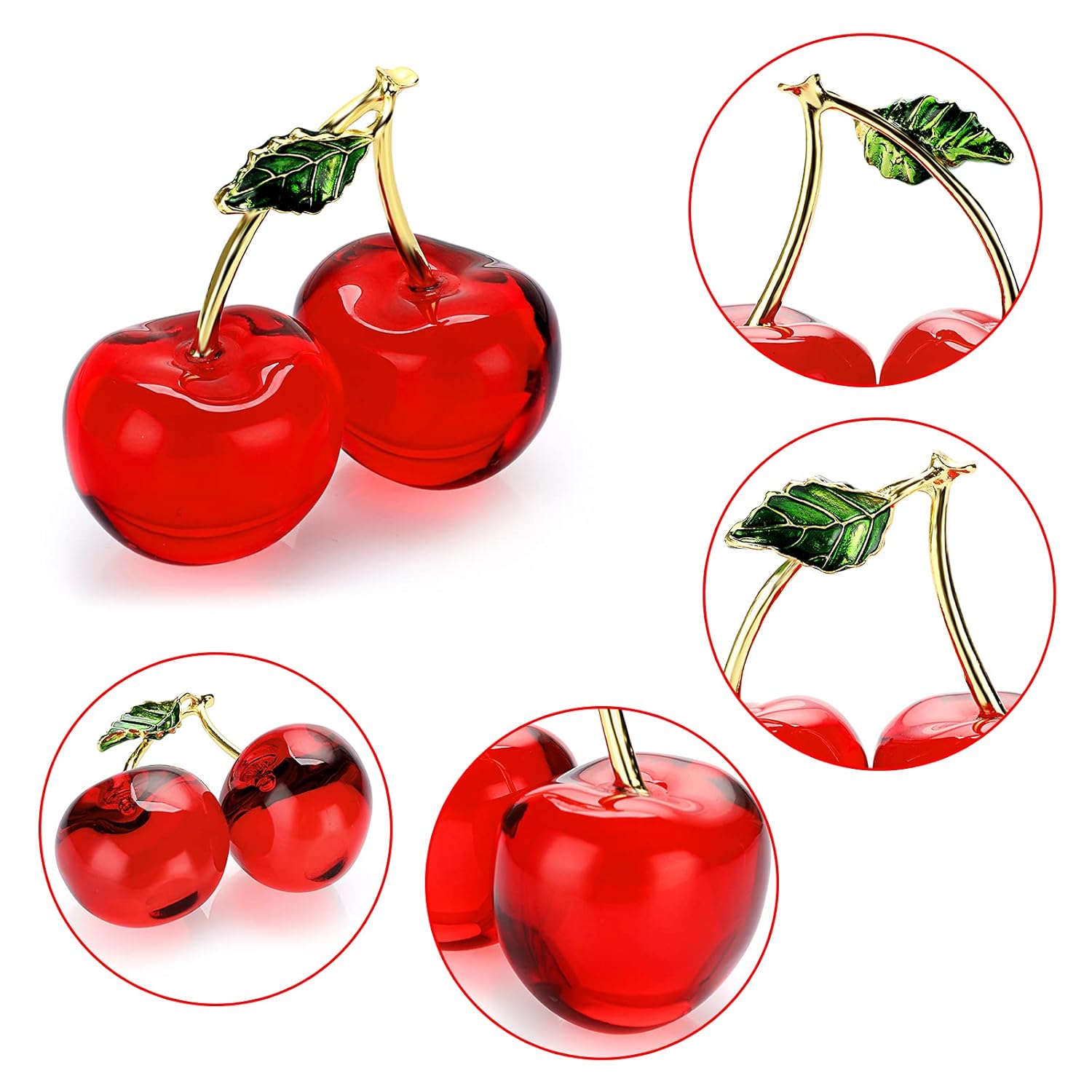 BTSKY BTSKY Crystal Cherry Figurine Glass Fruit Status Paperweight Tabletop Centerpiece Collectible Art Table Home Decor Ornament Christmas Wedding - View 5 of 7