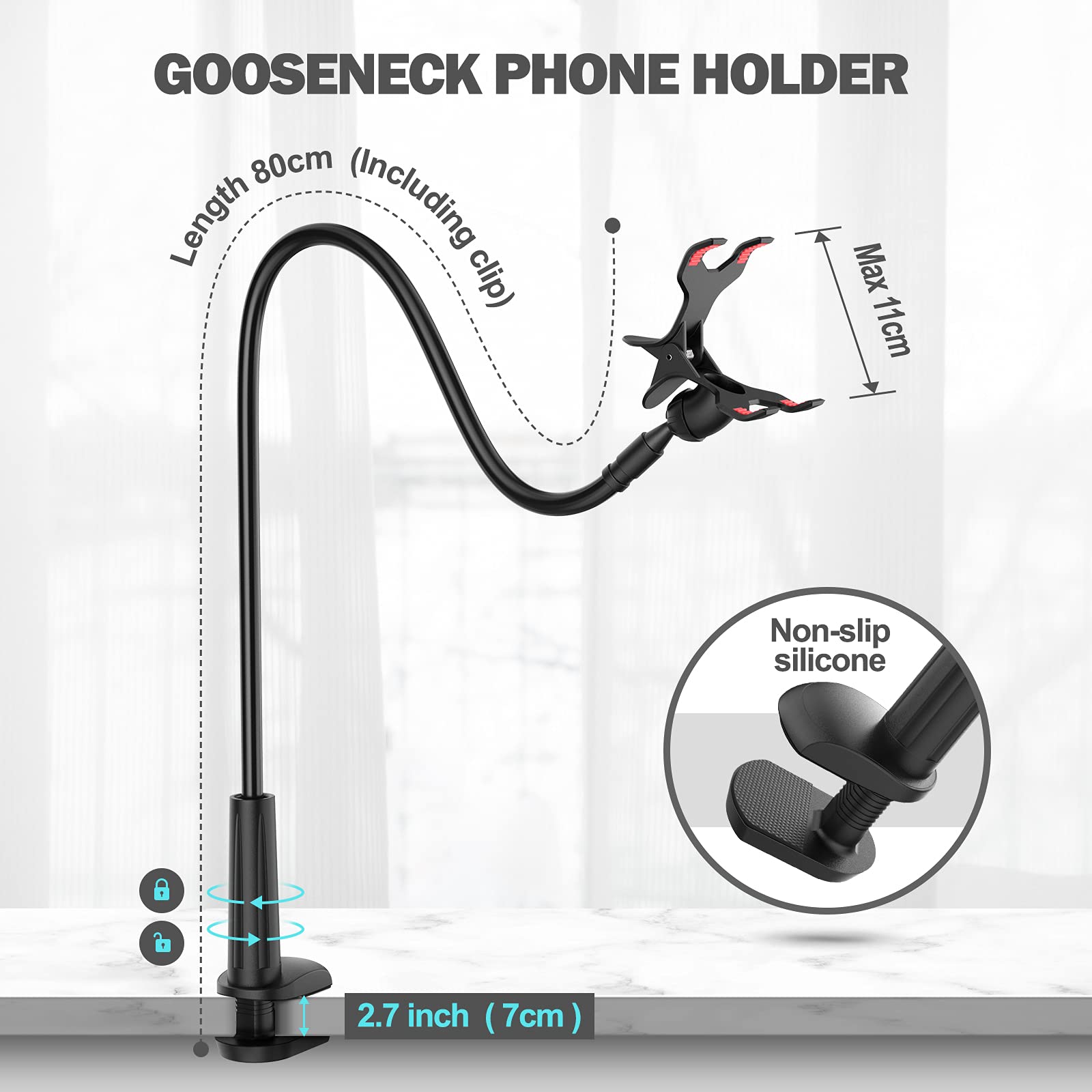 SHAWE Gooseneck Phone Holder for Bed, Flexible Lazy Arm Cell Phone Holder 360 Adjustable Clamp Bracket Mount Desk for iPhone 14 Pro Max Plus 13 12 Pro Max - View 4 of 7