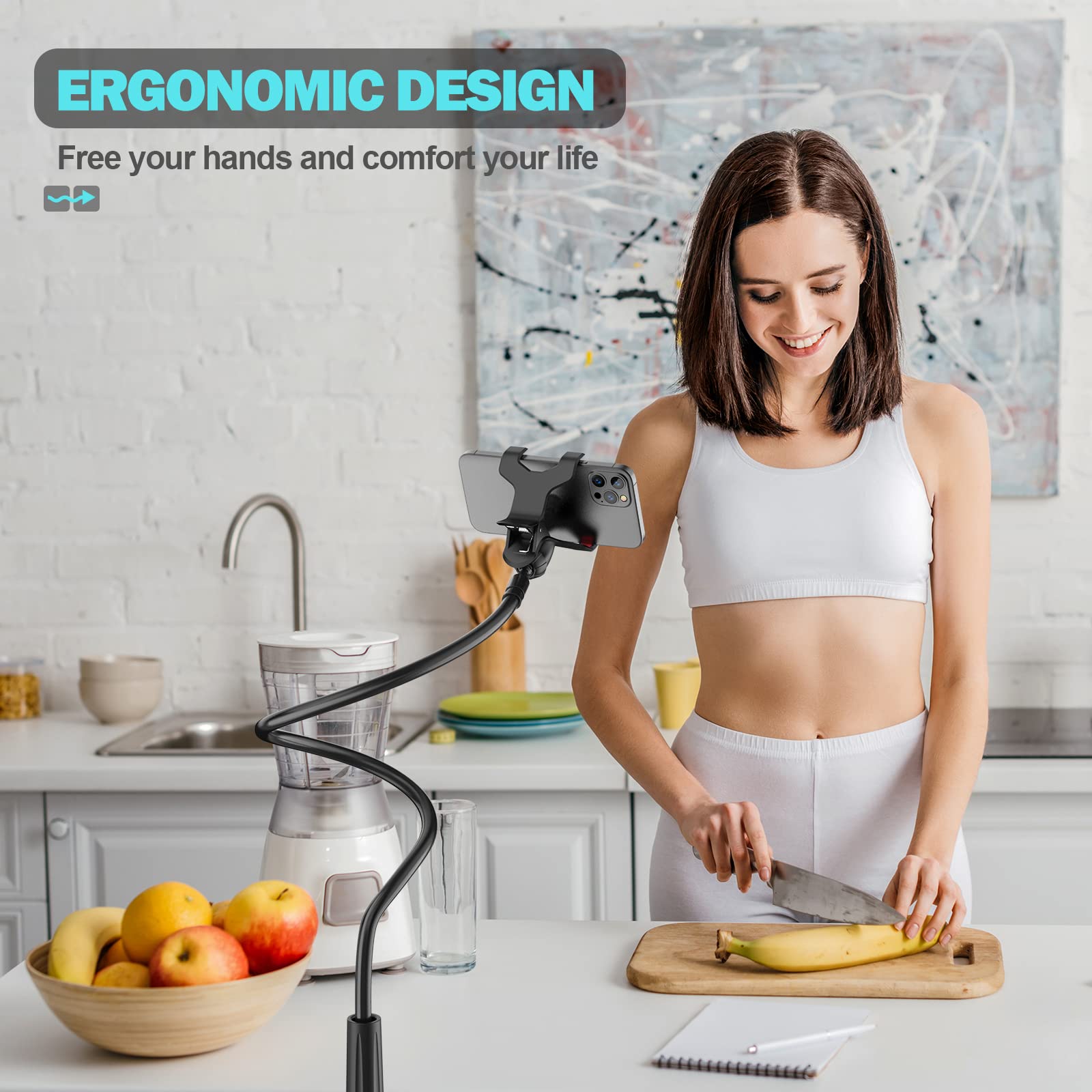 SHAWE Gooseneck Phone Holder for Bed, Flexible Lazy Arm Cell Phone Holder 360 Adjustable Clamp Bracket Mount Desk for iPhone 14 Pro Max Plus 13 12 Pro Max - View 7 of 7