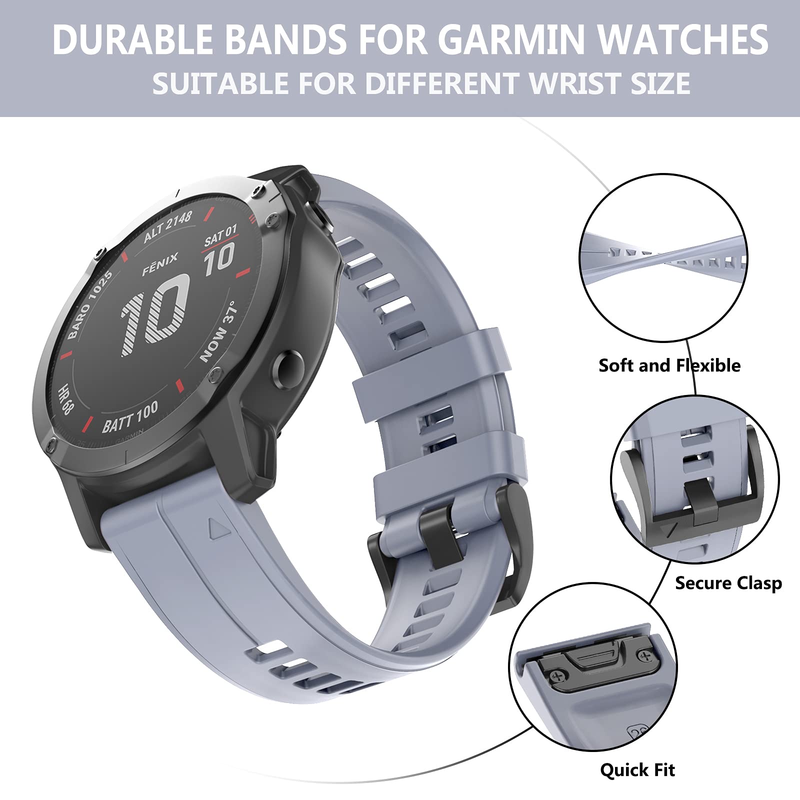 OVERSTEP OVERSTEP Compatible with Garmin Fenix 5X Band 26mm Width Soft Silicone Watch Strap for Fenix 6X Fenix 7X Fenix 5X Plus Fenix 6X Pro Fenix 3 Fenix 3 - View 4 of 7