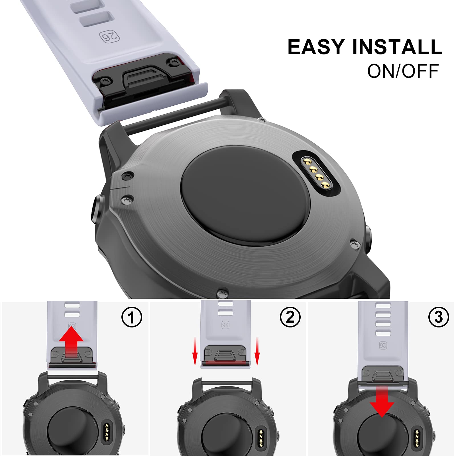 OVERSTEP OVERSTEP Compatible with Garmin Fenix 5X Band 26mm Width Soft Silicone Watch Strap for Fenix 6X Fenix 7X Fenix 5X Plus Fenix 6X Pro Fenix 3 Fenix 3 - View 5 of 7