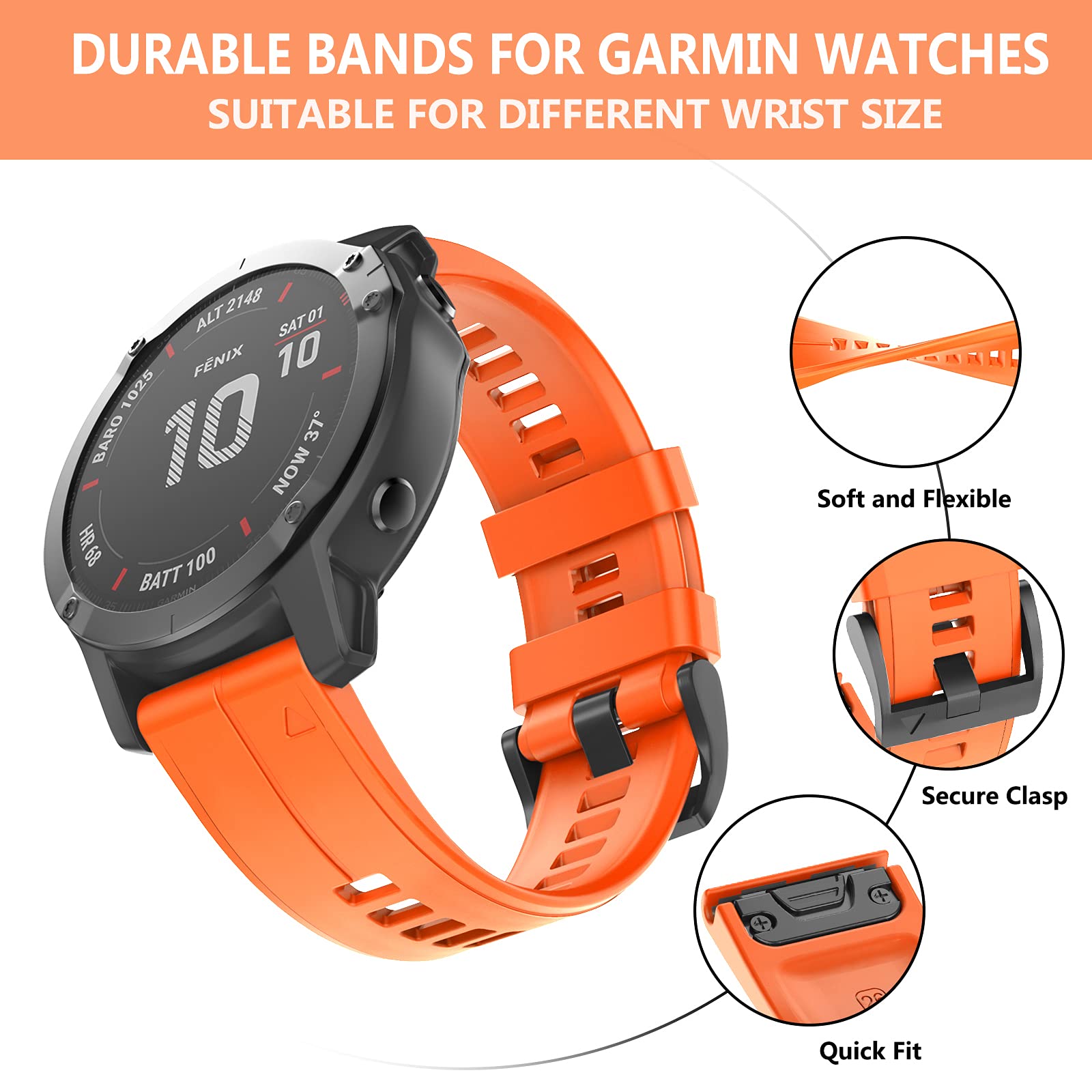 OVERSTEP OVERSTEP Compatible with Garmin Fenix 5X Band 26mm Width Soft Silicone Watch Strap for Fenix 6X Fenix 7X Fenix 5X Plus Fenix 6X Pro Fenix 3 Fenix 3 - View 4 of 7