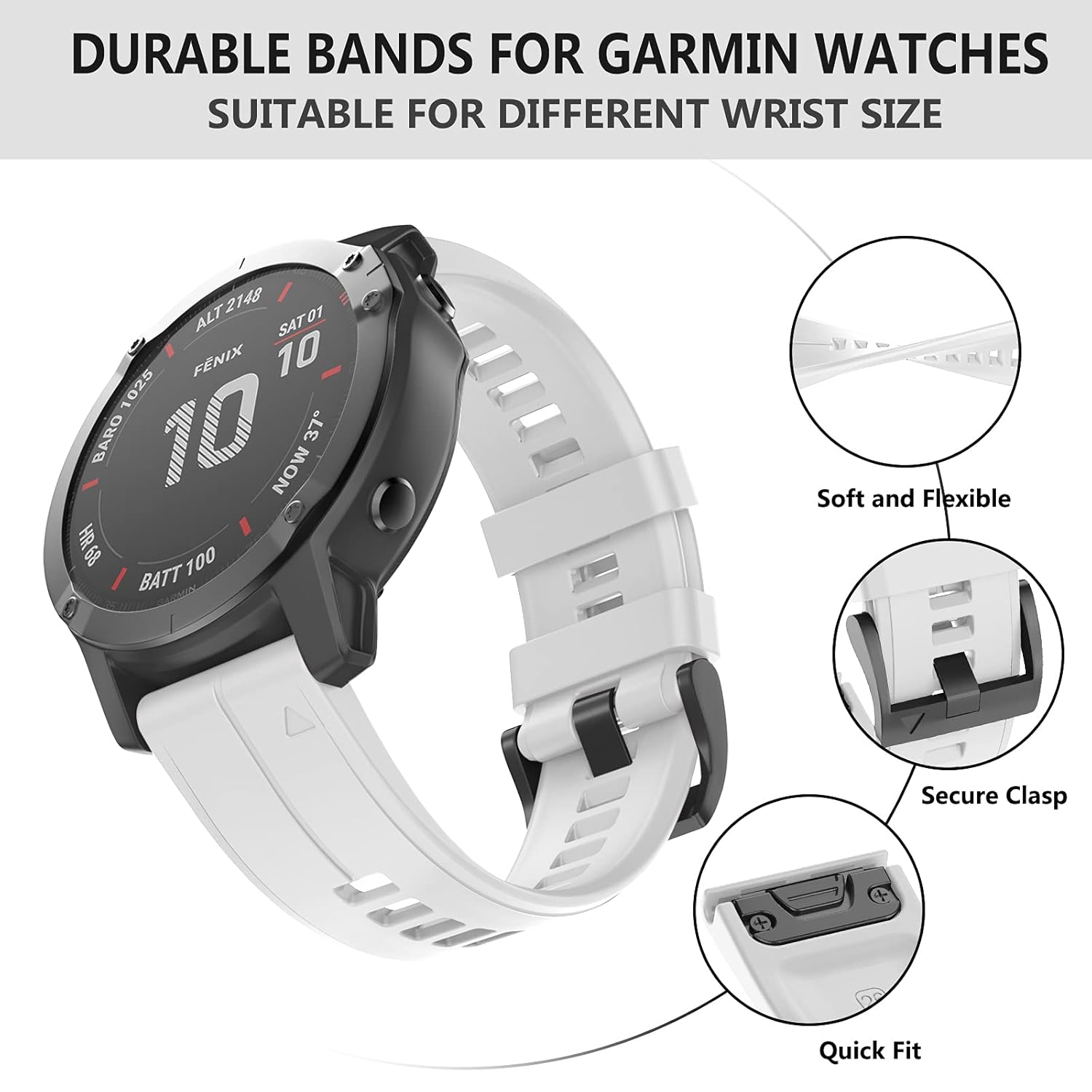 OVERSTEP OVERSTEP Compatible with Garmin Fenix 5X Band 26mm Width Soft Silicone Watch Strap for Fenix 6X Fenix 7X Fenix 5X Plus Fenix 6X Pro Fenix 3 Fenix 3 - View 4 of 9