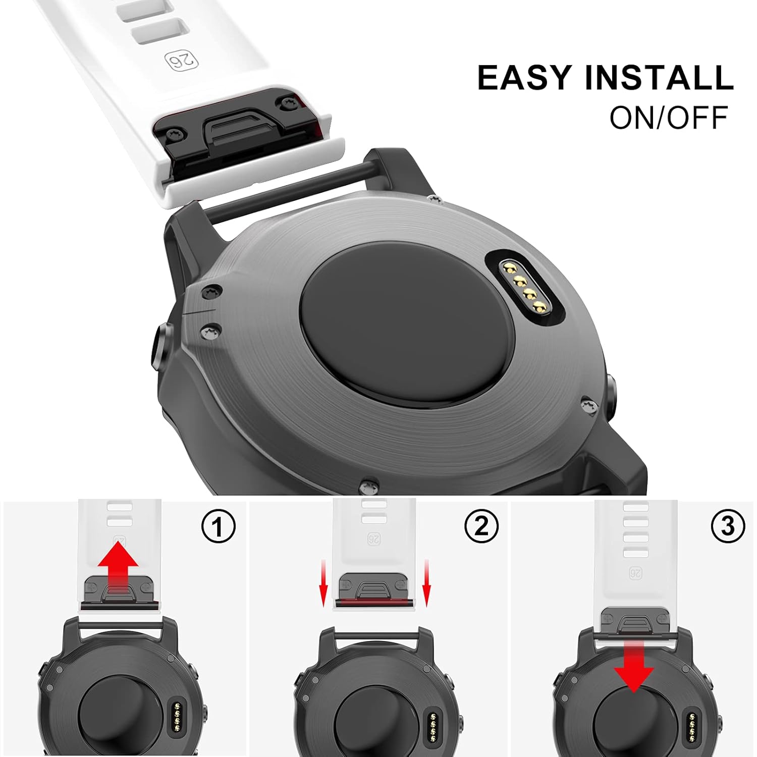 OVERSTEP OVERSTEP Compatible with Garmin Fenix 5X Band 26mm Width Soft Silicone Watch Strap for Fenix 6X Fenix 7X Fenix 5X Plus Fenix 6X Pro Fenix 3 Fenix 3 - View 5 of 9