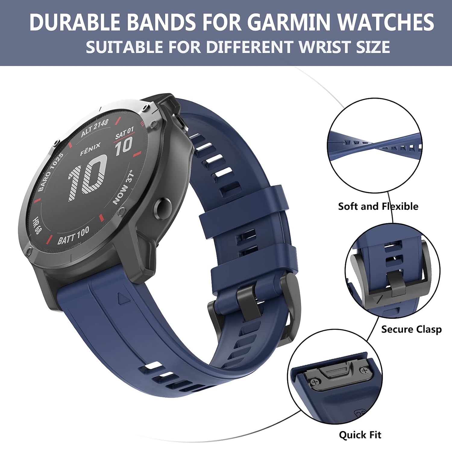 OVERSTEP OVERSTEP Replacement Band Compatible with Garmin Fenix 5x Fenix 5x Plus Fenix 6x Fenix 6x Pro Fenix 3 HR D2 Delta PX Fitness Smartwatch Accessories - View 4 of 9