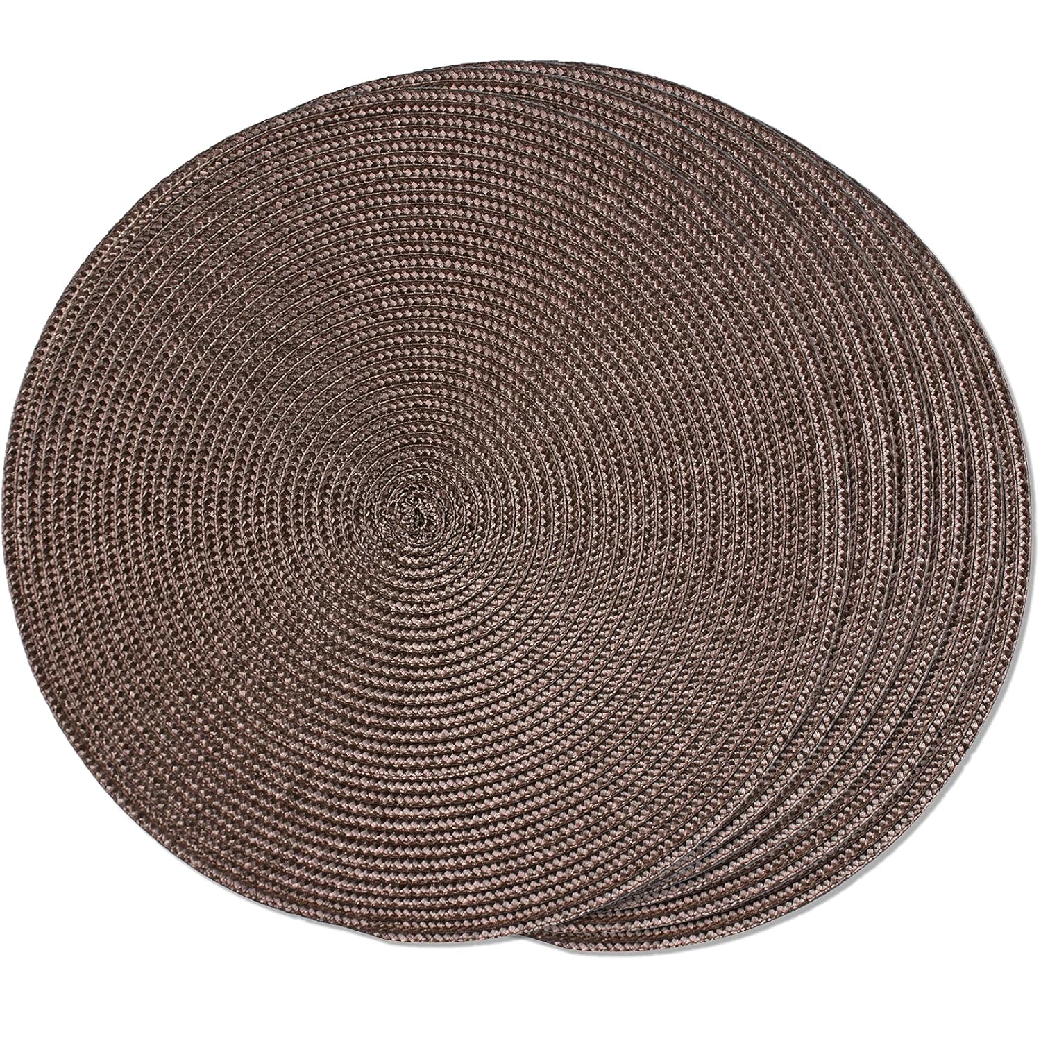 FunWheat FunWheat Round Braided Placemats Set of 6 Table Mats for Dining Tables Woven Washable Non-Slip Place mats 15 inch (Brown, 6pcs)
