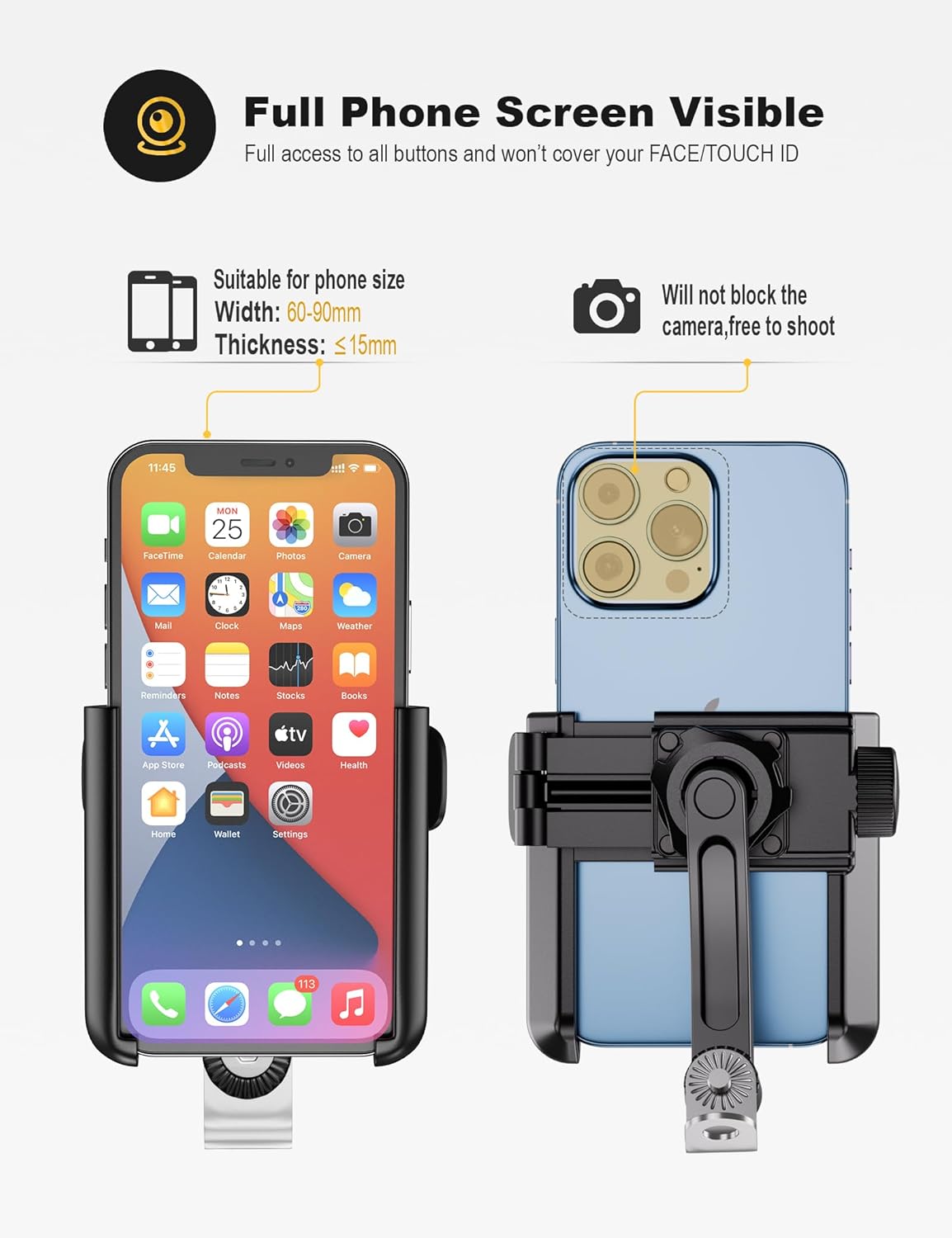 Grefay Grefay Motorcycle Phone Mount, 1S Quick Release Anti Shake Motorbike Phone Holder for 3.5-7.0 Inch Smartphone for Motorcycle Mirror Phone Mount with - View 3 of 7