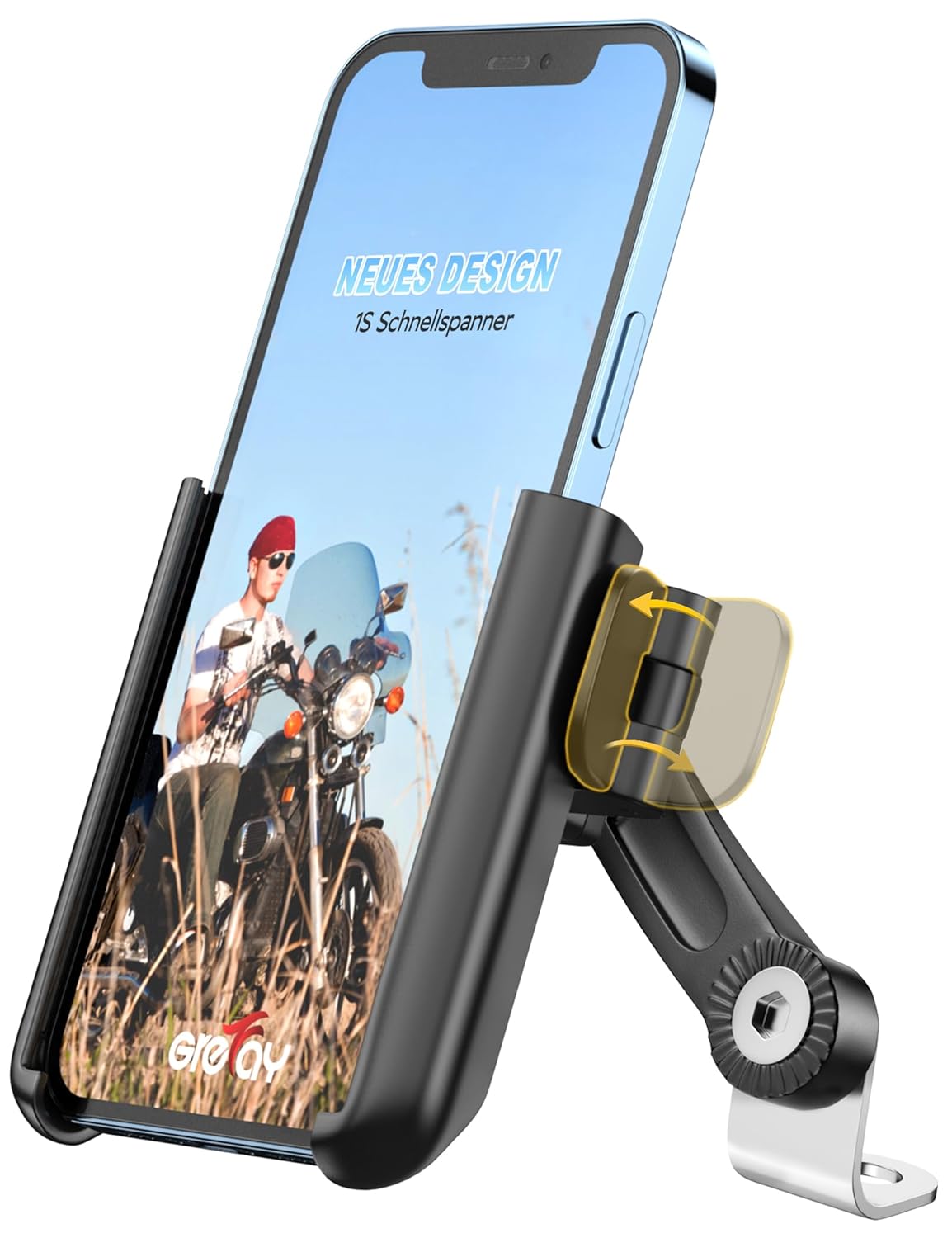 Grefay Grefay Motorcycle Phone Mount, 1S Quick Release Anti Shake Motorbike Phone Holder for 3.5-7.0 Inch Smartphone for Motorcycle Mirror Phone Mount with