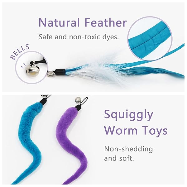 SONGWAY SONGWAY Interactive Cat Feather Toy Set with Retractable Teaser Wand and 6 Feather Refills for Indoor Cats and Kittens Play and Exercise Blue - View 4 of 8